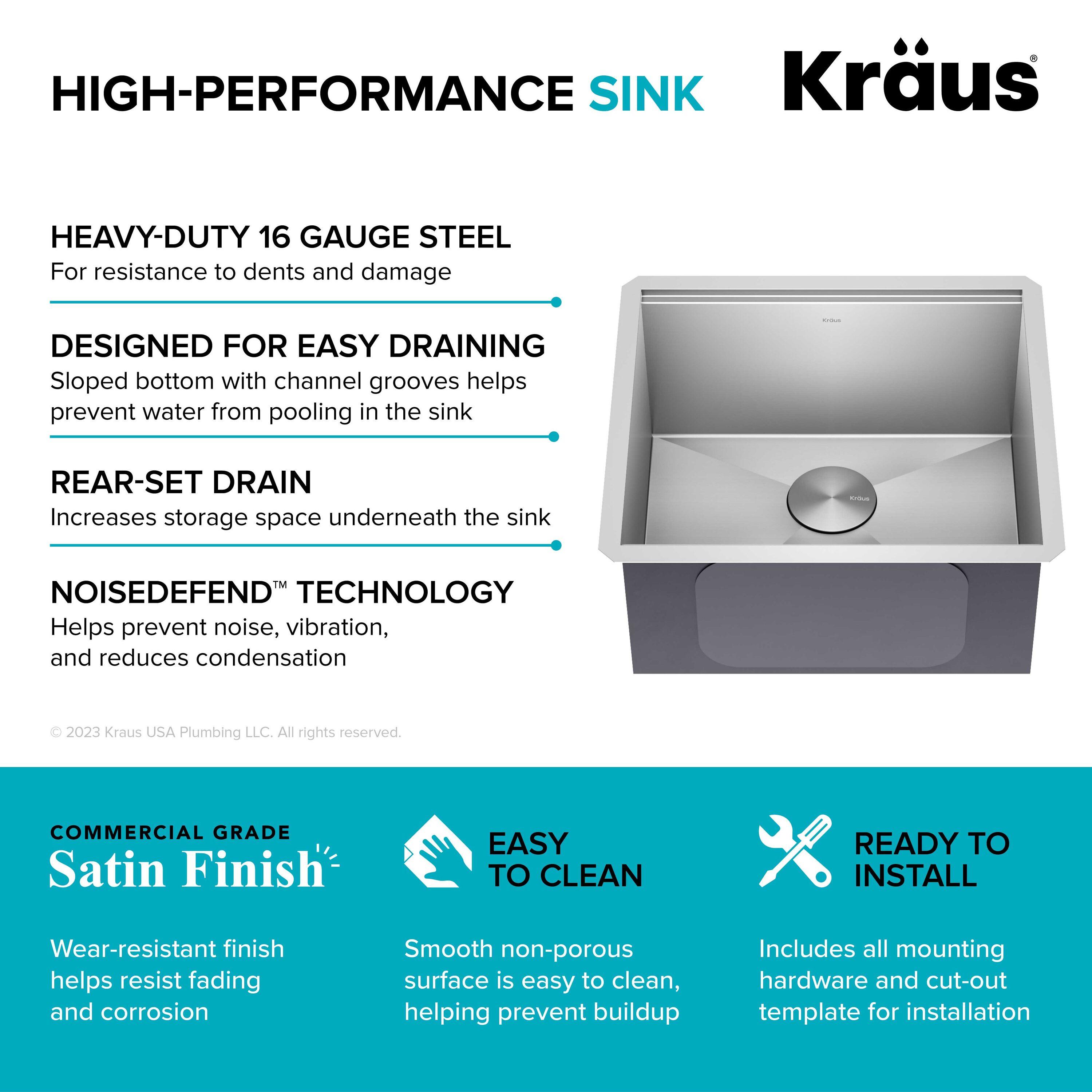 KRAUS Kore™ 21" L Undermount Workstation 16 Gauge Stainless Steel Single Bowl Kitchen Sink with Accessories