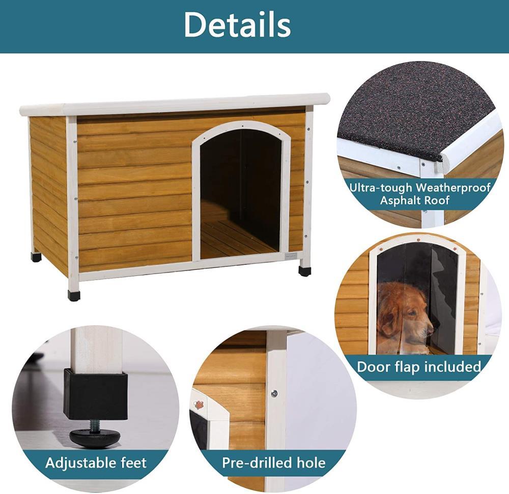 Petsfit Wooden Dog House for Medium to Large Dogs, Yellow and White, large/45.6" x 30.9" x 32.1"