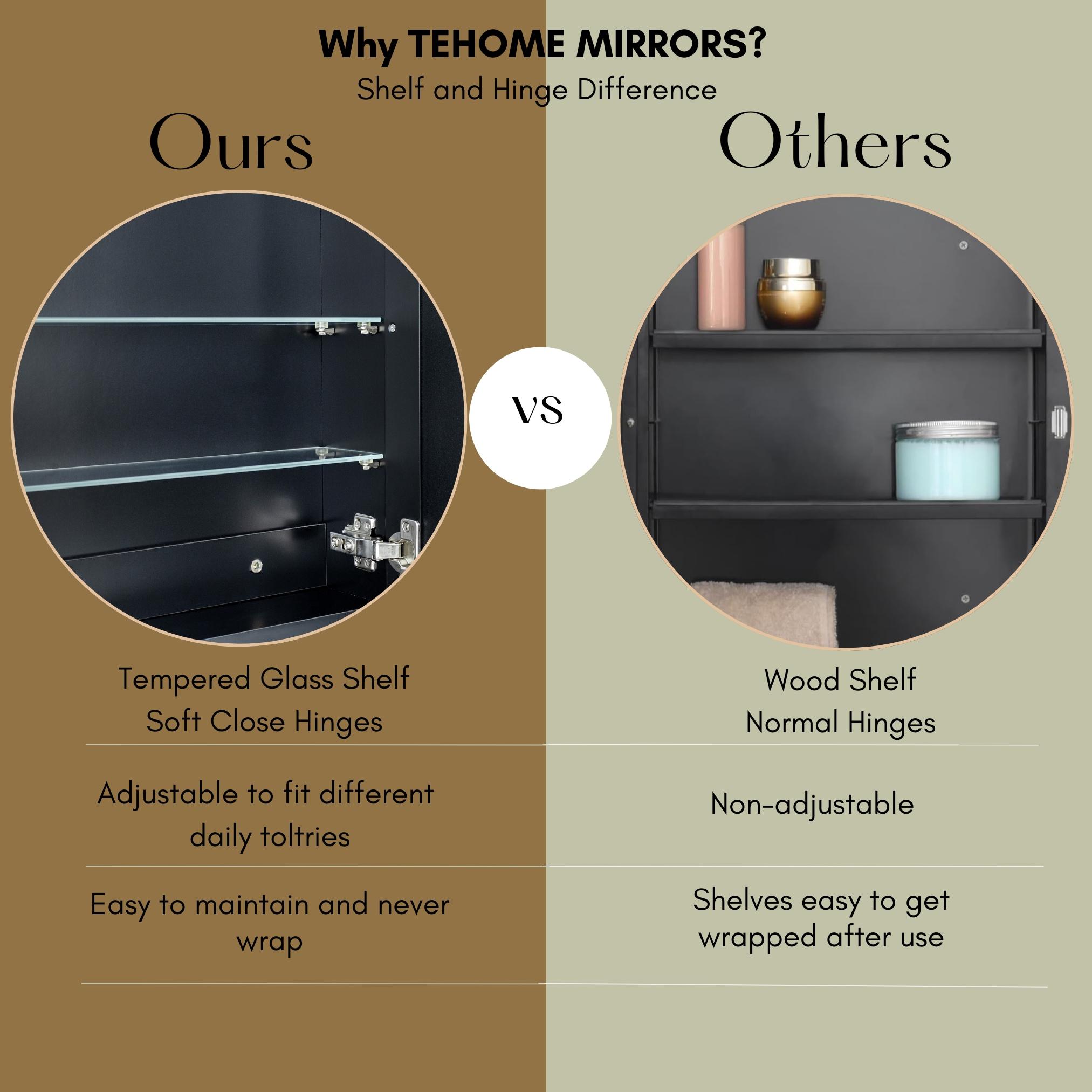 TEHOME Gold Surface and Recessed Mount Rectangular Stainless Steel Metal Framed Bathroom Medicine Cabinet with Mirror, 22'' W x 30'' H