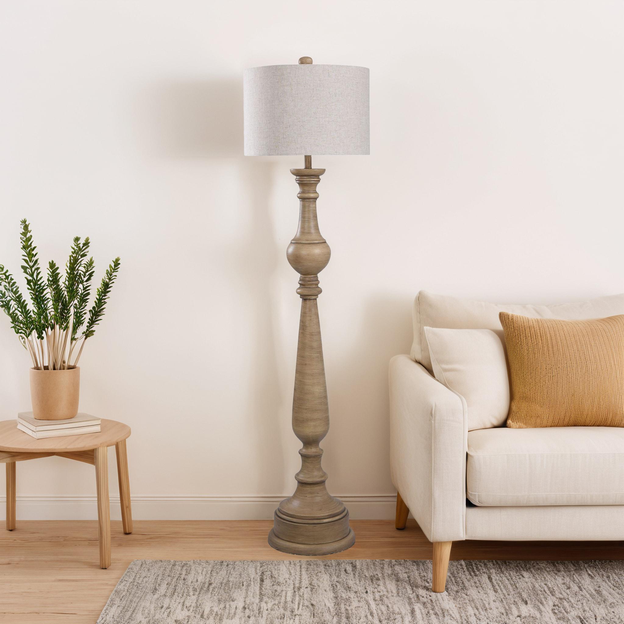 Tipton Farmhouse Floor Lamp - Taupe Washed Finish - Beige Shade