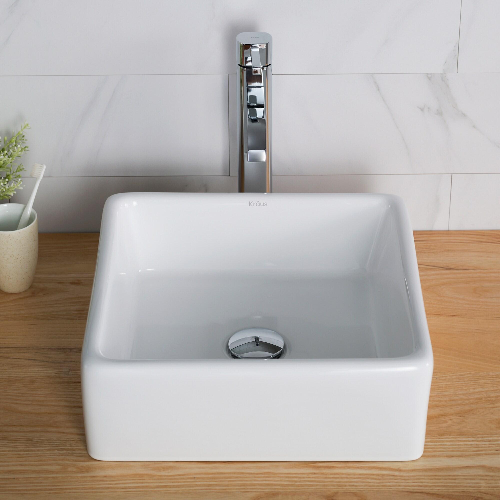 Ceramic Square Vessel Bathroom Sink with Faucet