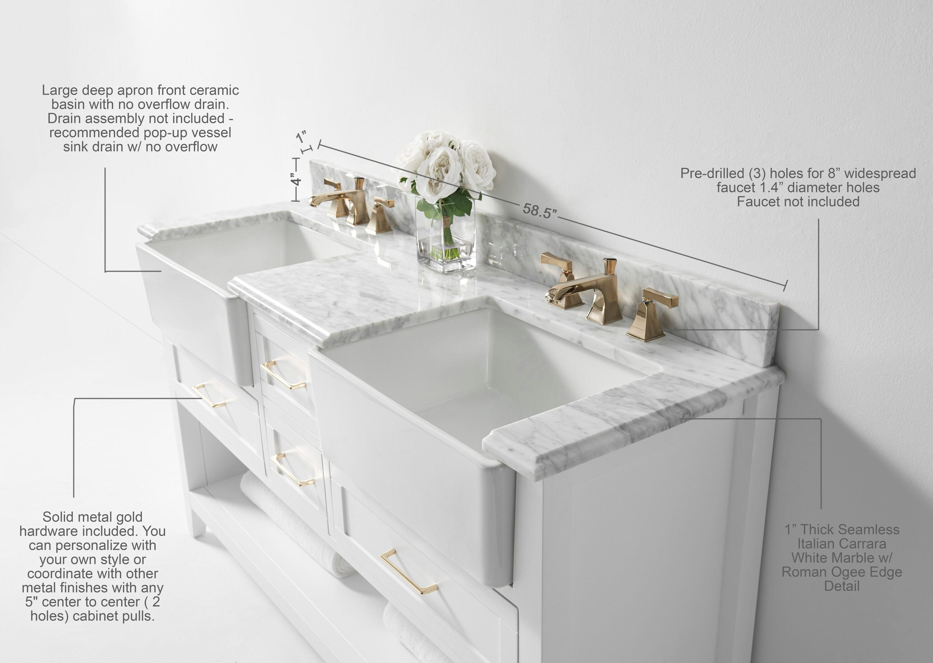 Ancerre Designs Hayley 60" Farmhouse Wood Bathroom Vanity Set in White