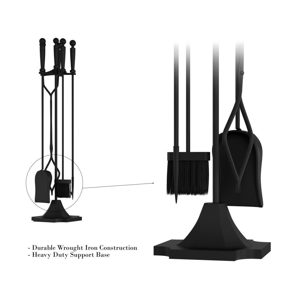 Hastings Home 5-Piece Heavy-Duty Wrought Iron Fireplace Tool Set and Stand