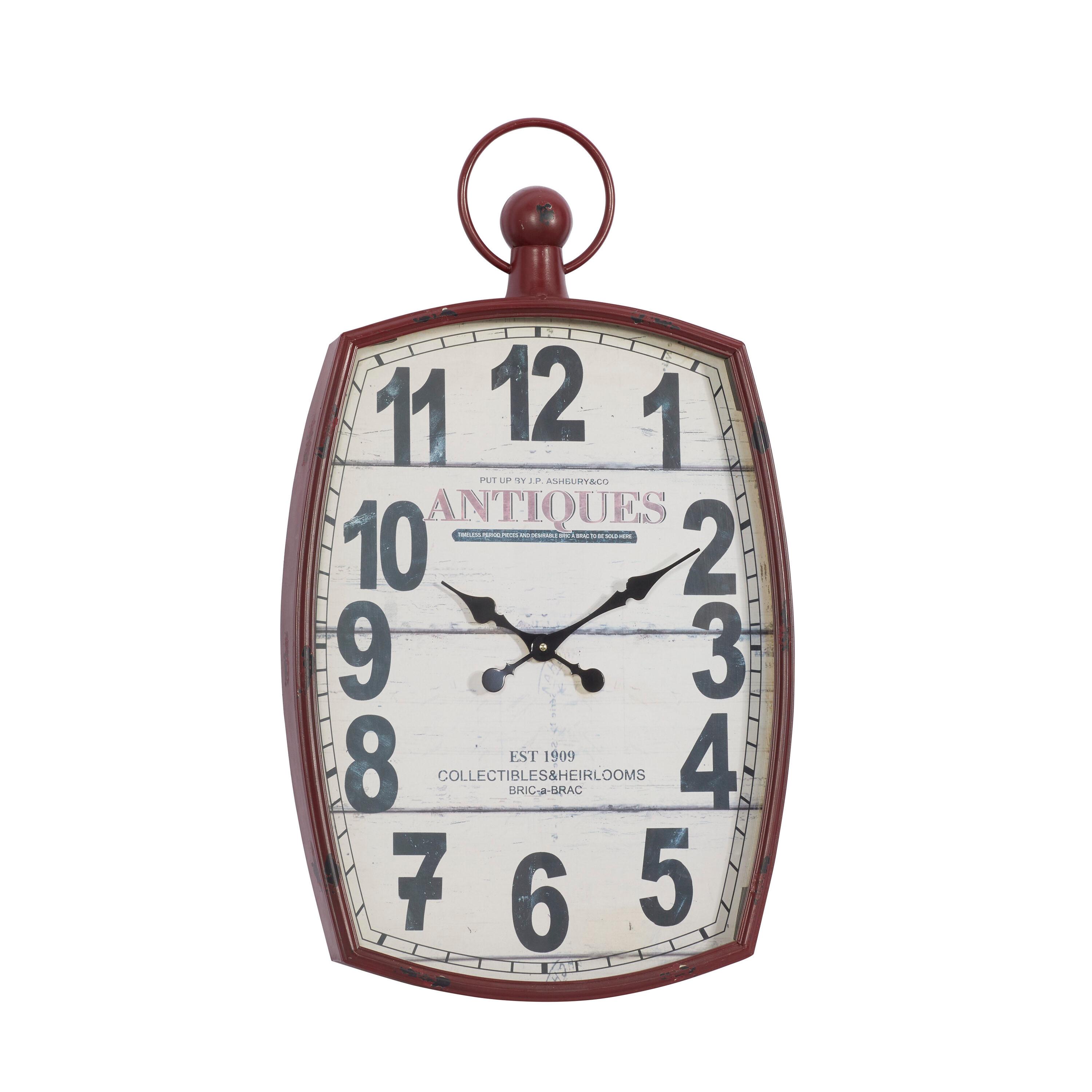 DecMode 19" x 33" Red Metal Pocket Watch Style Wall Clock