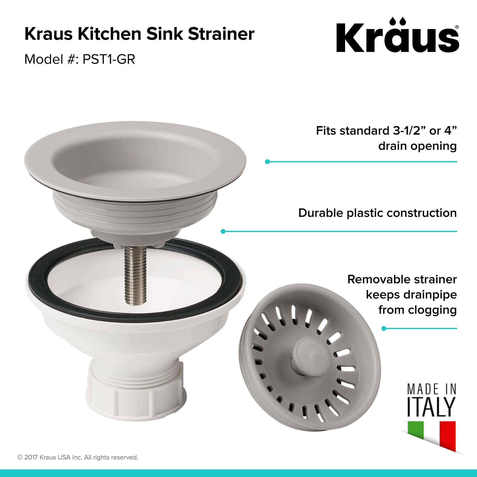 Kraus Quarza 25 Dual Mount Single Bowl Granite Kitchen Sink and Strainer in Grey