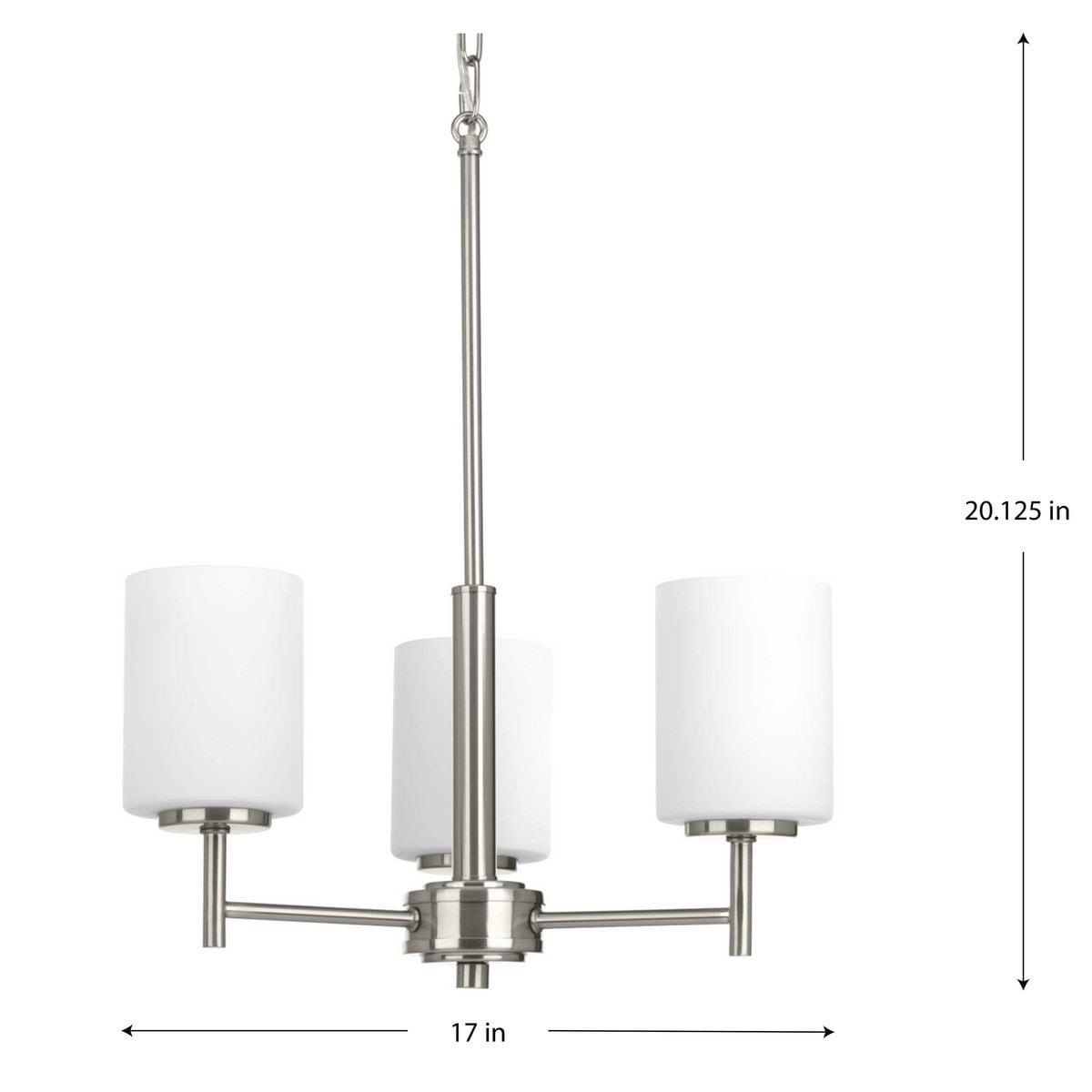 Progress Lighting Replay 3-Light Chandelier, Brushed Nickel, White Glass Shades
