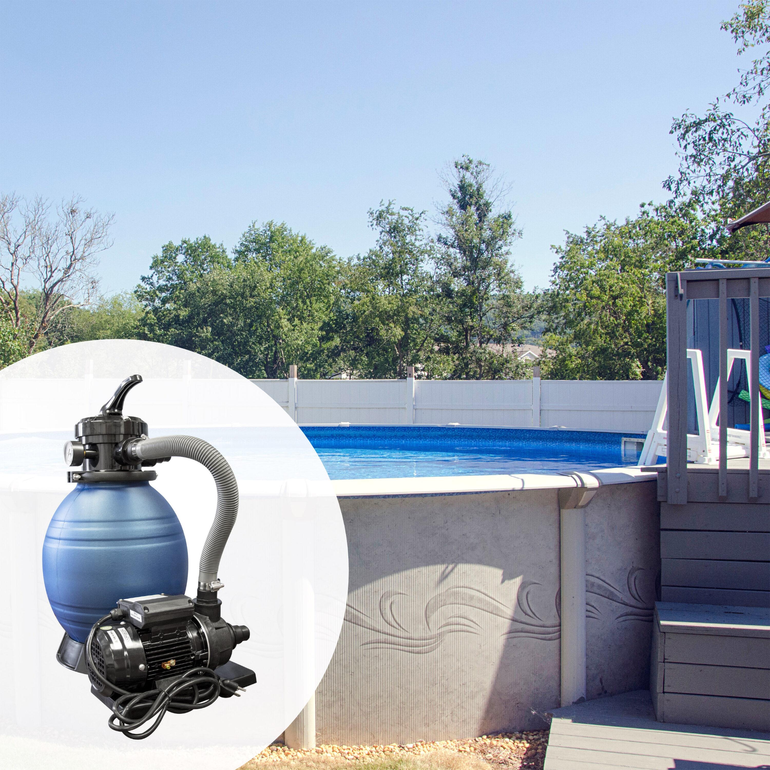 Swimline 12" .33HP HydroTools Sand Filter Pool Cleaning System Pump for 8000 Gallons Above Ground Swimming Pools and 4 Way Function Valve (71225)