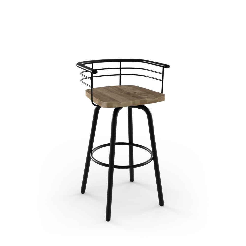 Amisco Brisk 30 In. Swivel Bar Stool - Beige Distressed Wood / Black Metal