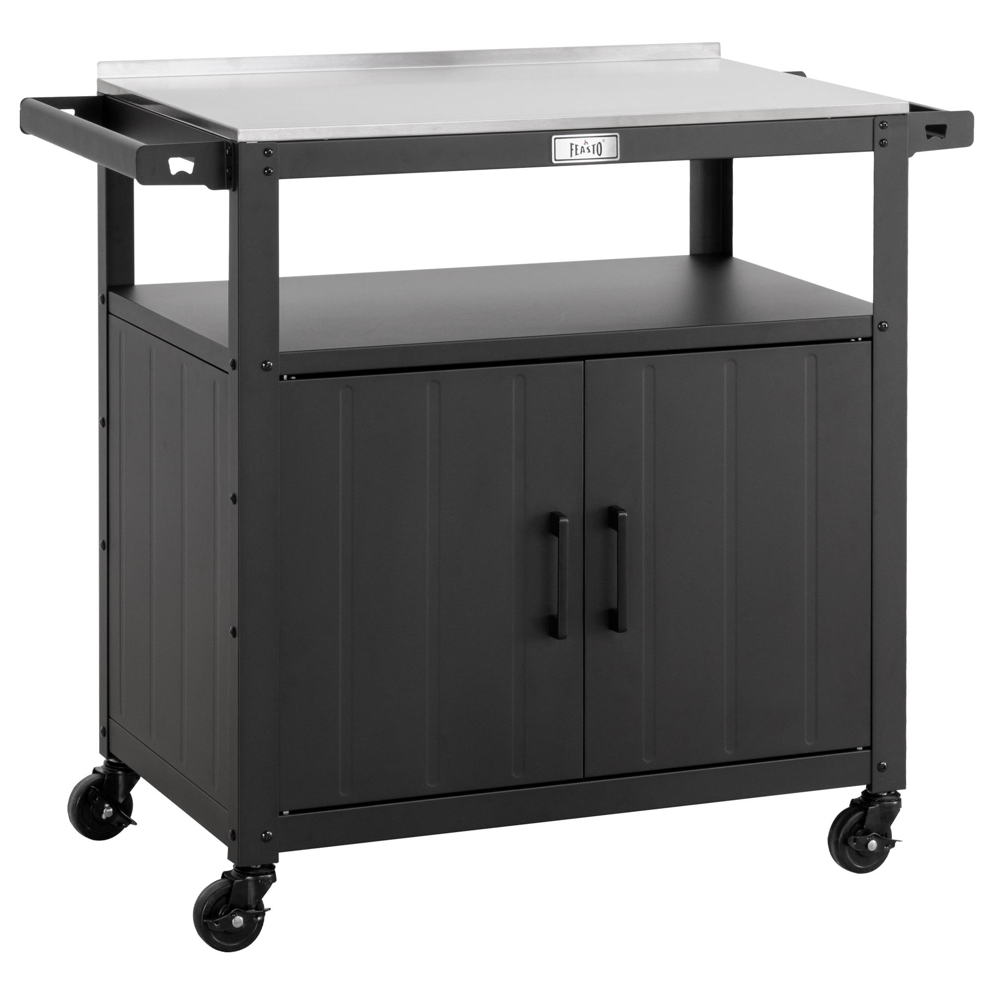 Feasto Feasto 35''H x 32''W Cabinet Utility Cart with Wheels, Outdoor Grill Cart, Rolling Kitchen Cart for BBQ Food Prep