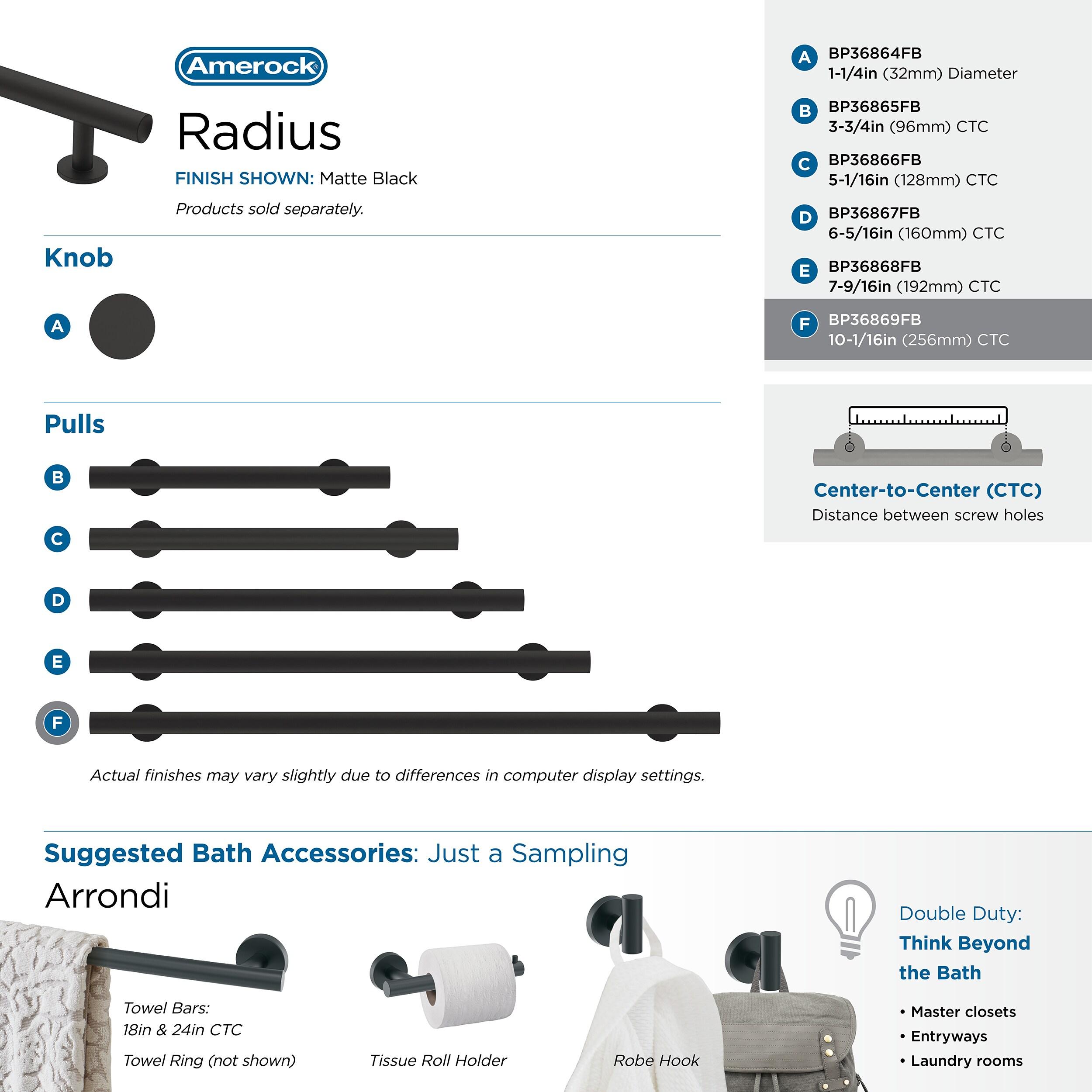 Amerock Radius 10-1/16 inch (256mm) Center-to-Center Matte Black Cabinet Pull