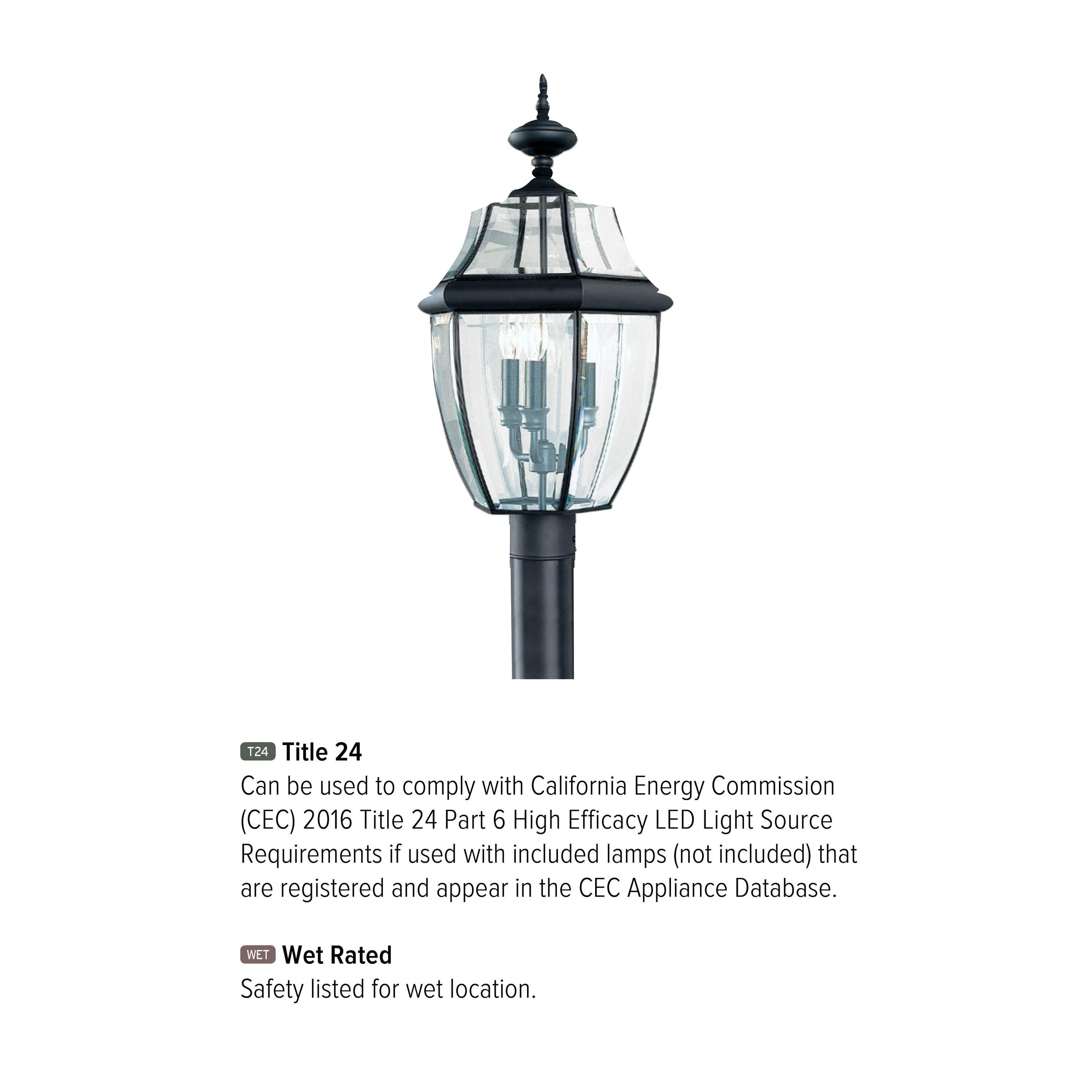 Sea Gull Lighting 8239-12 Lancaster Outdoor Post Lantern Outside Fixture, 24'' Height, Black