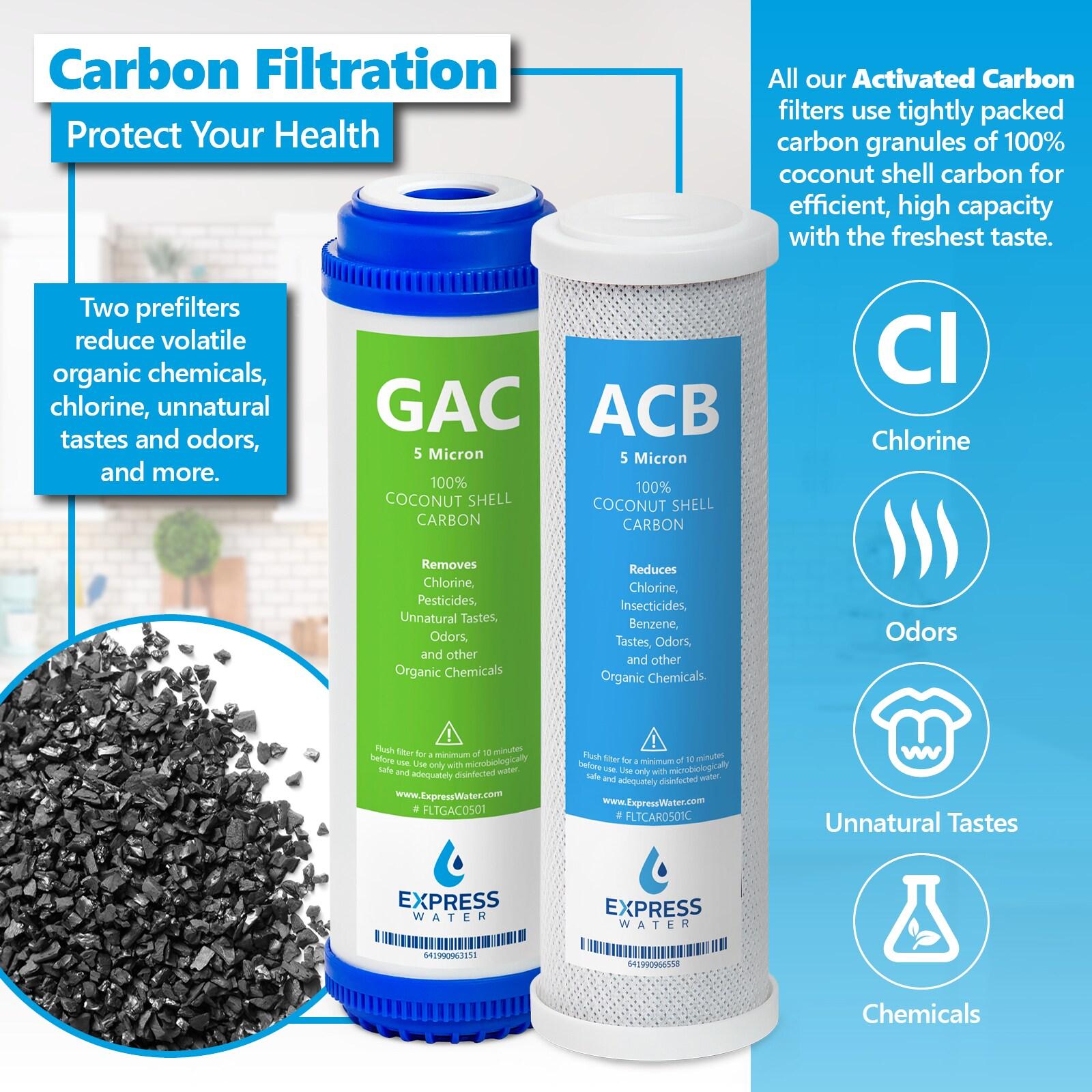 Express Water – 6 Month Reverse Osmosis and Under Sink System Replacement Filter Set – 3 Filters with Carbon (GAC, ACB) and Sediment (SED) – 10 inch Size Water Filters