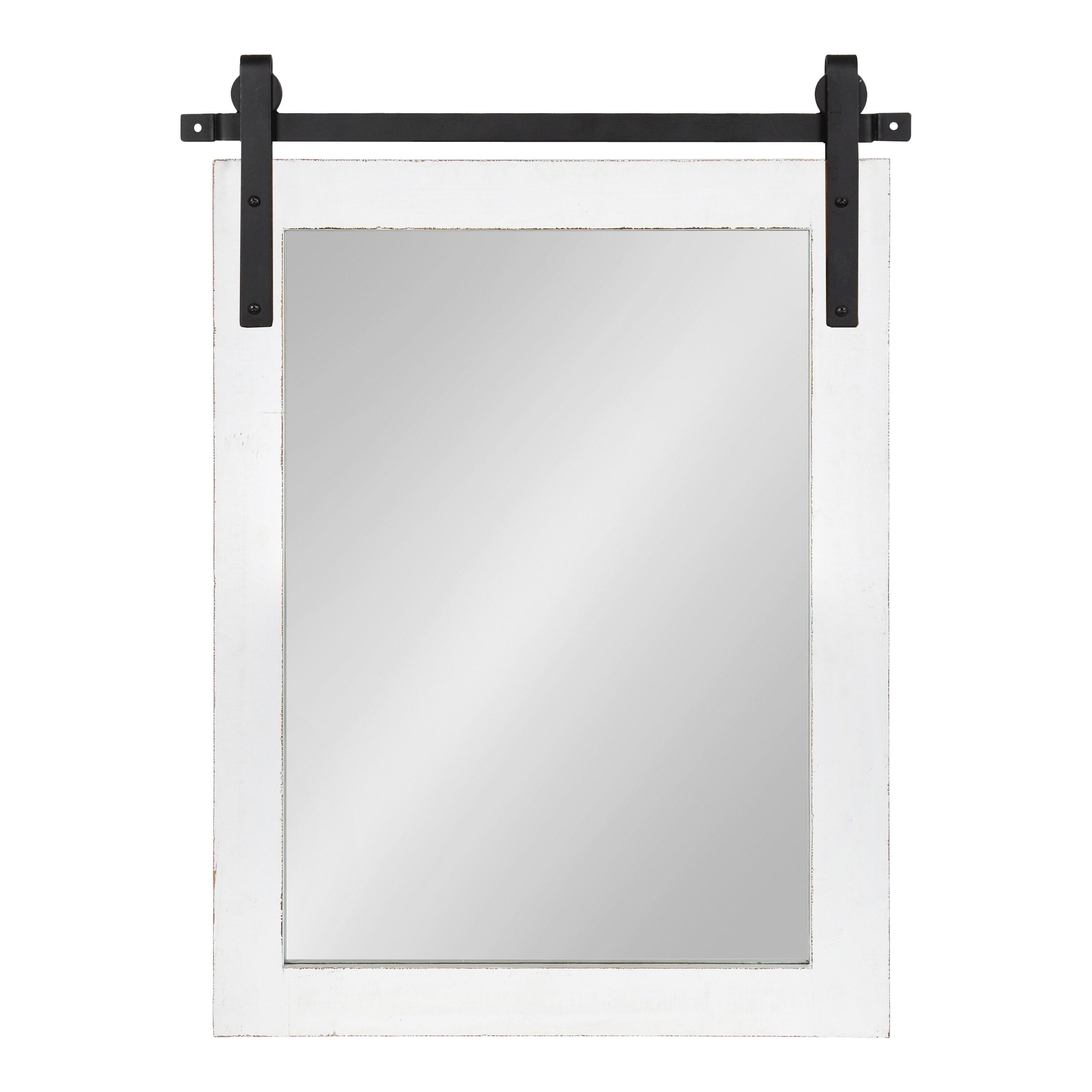 Kate and Laurel Cates Farmhouse Wood Framed Wall Mirror, 18 x 26, White, Barn Door-Inspired Rustic Mirrors for Wall