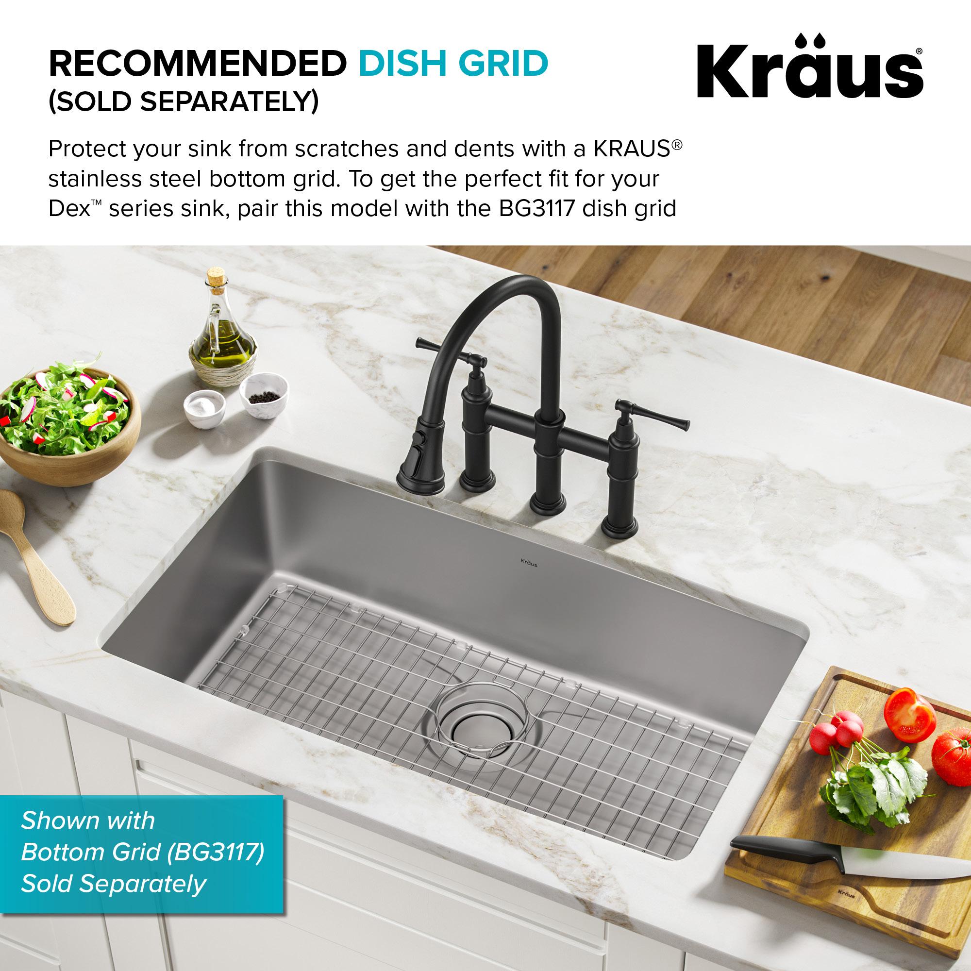 Dex™️ Series KRAUS 33" L Undermount 16 Gauge Stainless Steel Single Bowl Kitchen Sink