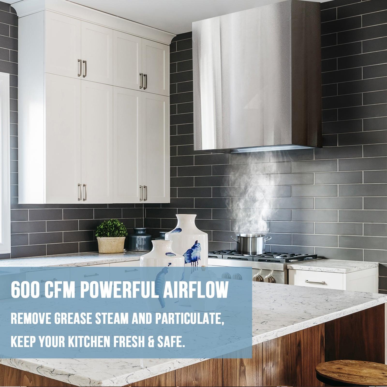 Akicon Stainless Steel 600 CFM Ducted (Vented) Wall Range Hood with Baffle Filter