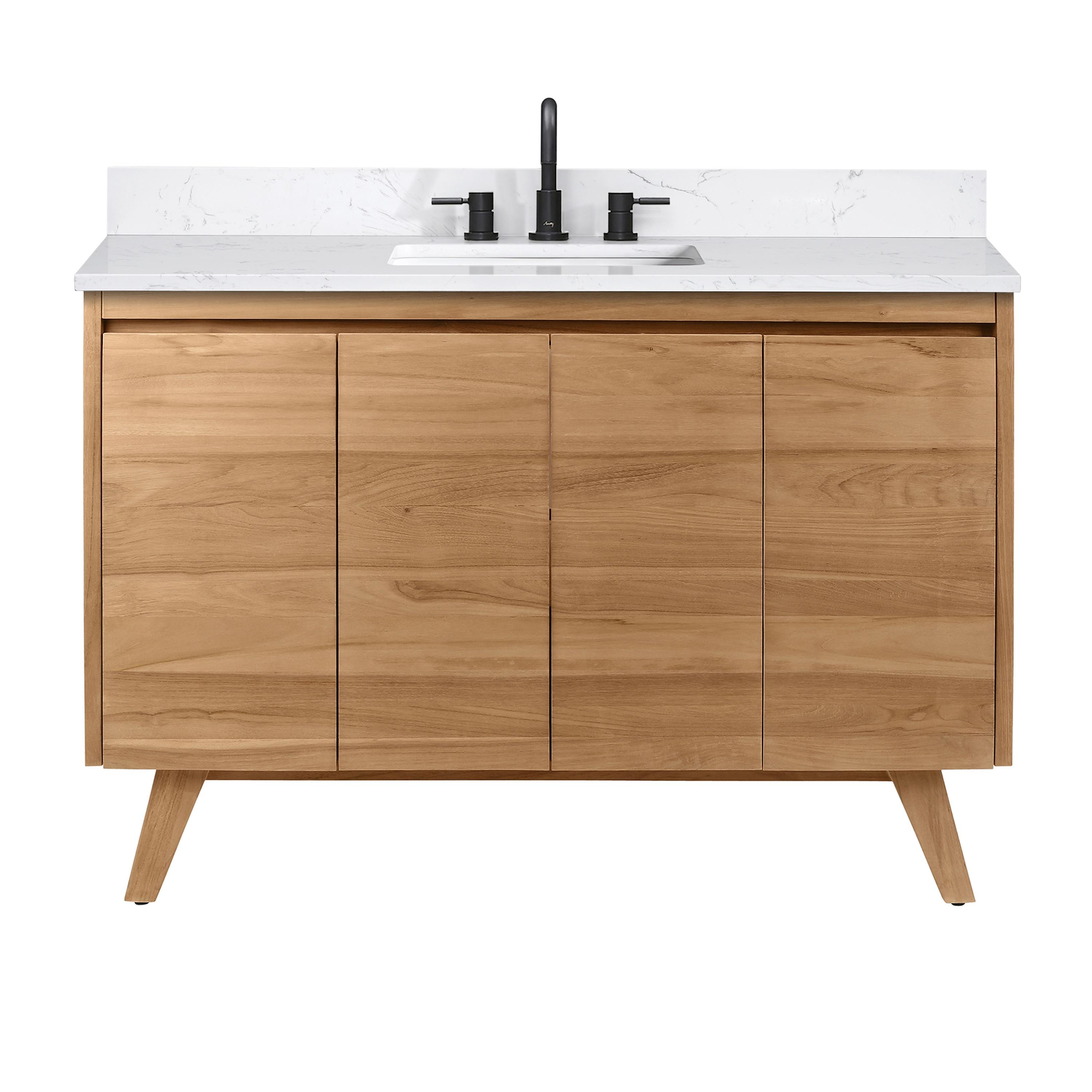 Coventry 49 in. Single Sink Bath Vanity in Natural Teak with Cala White Engineered Stone Top