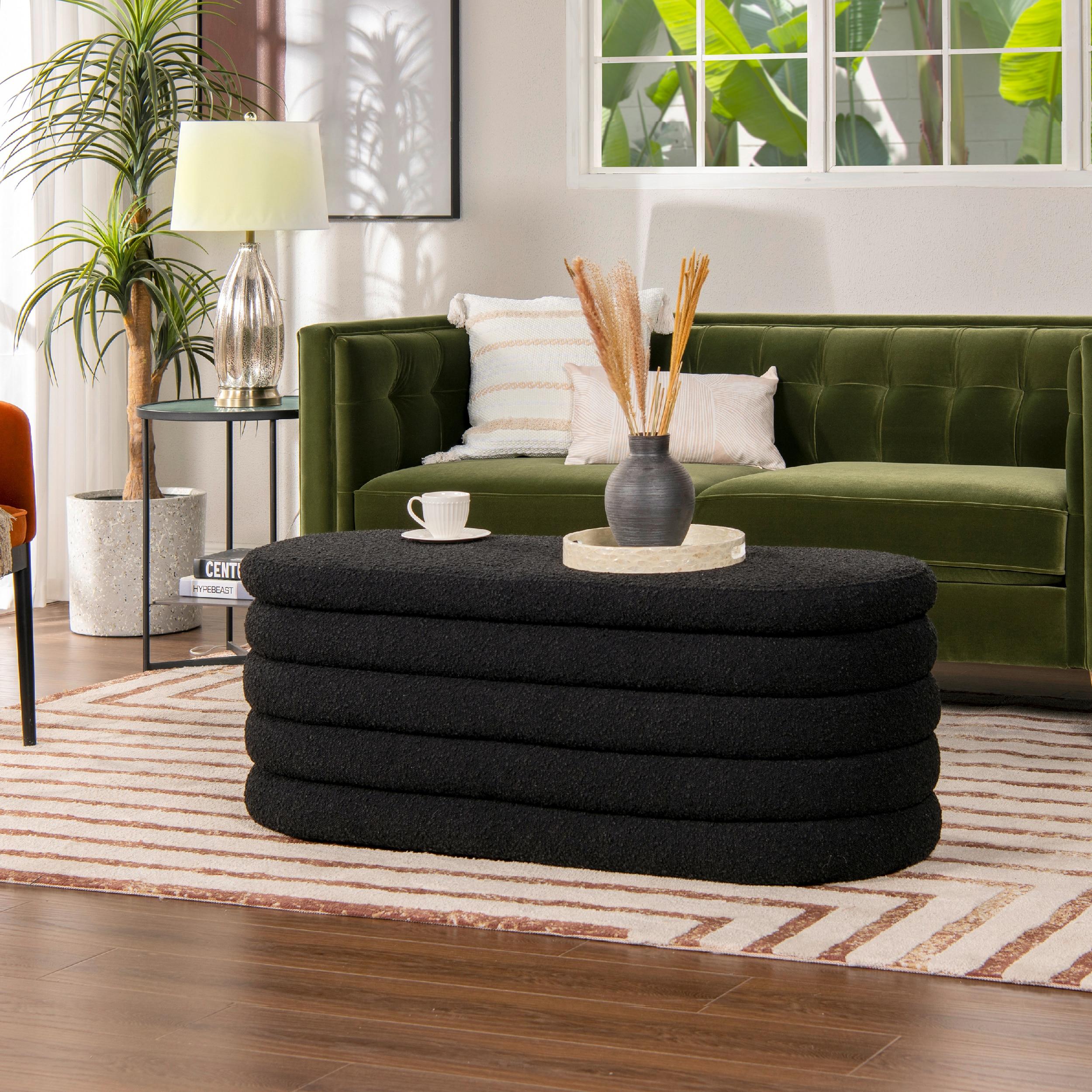 Everly Quinn Boucle Upholstered Storage Bench