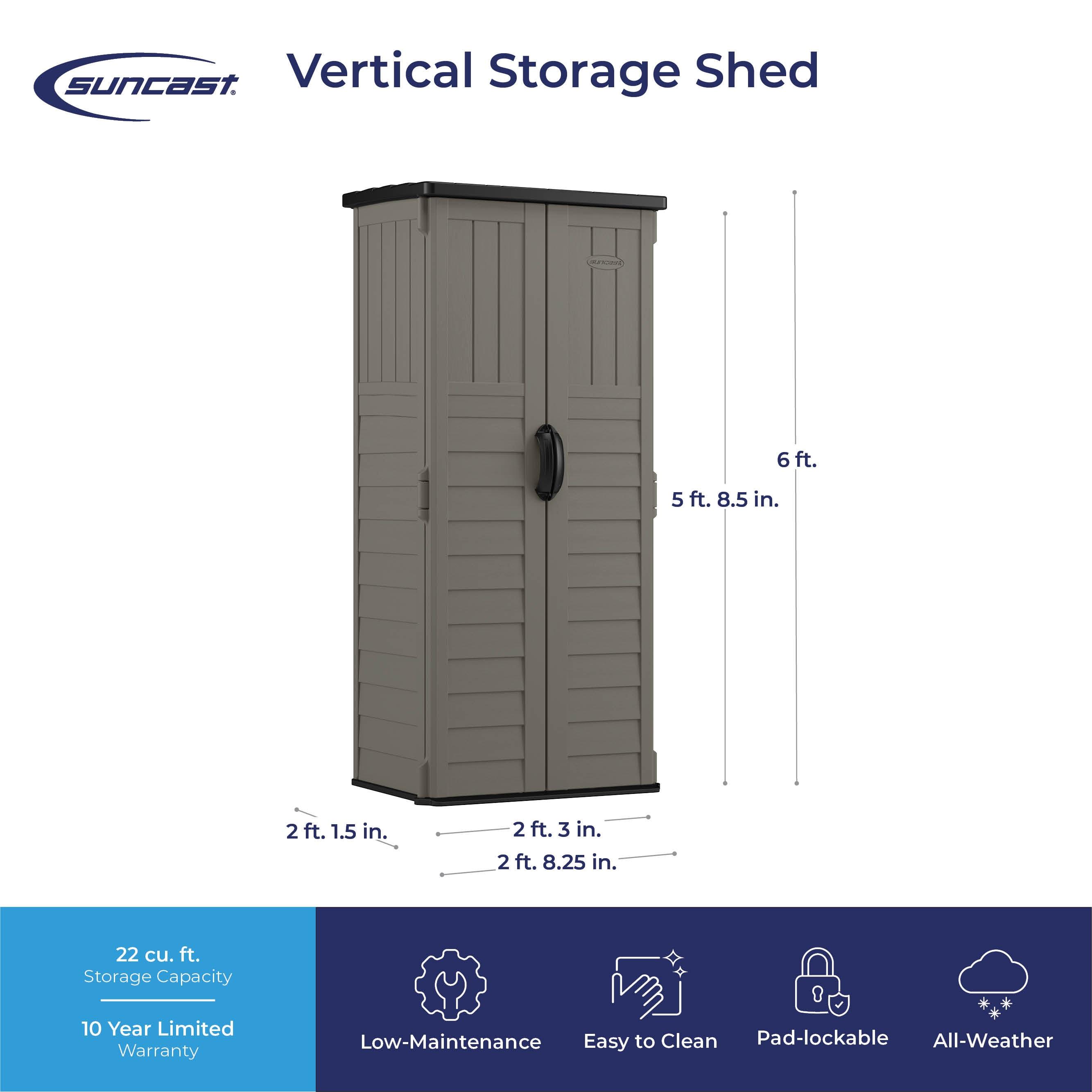 Suncast Suncast Outdoor 32.25 in. W x 24.75 in. D x 72 in. H Resin Vertical Tool Shed