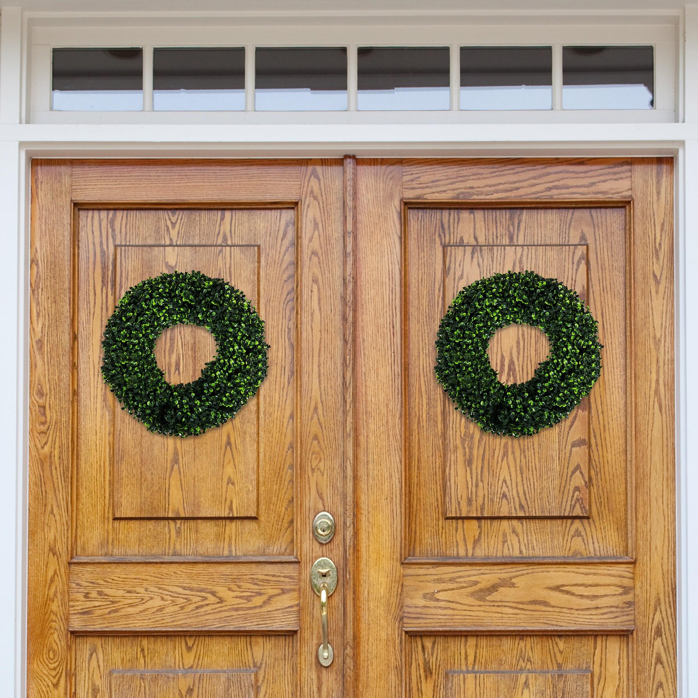 Nature Spring Boxwood Wreath - 16.5-Inch Round UV Resistant Artificial Spring, Summer, Fall, or Winter Wreath - Outdoor/Indoor Wreaths