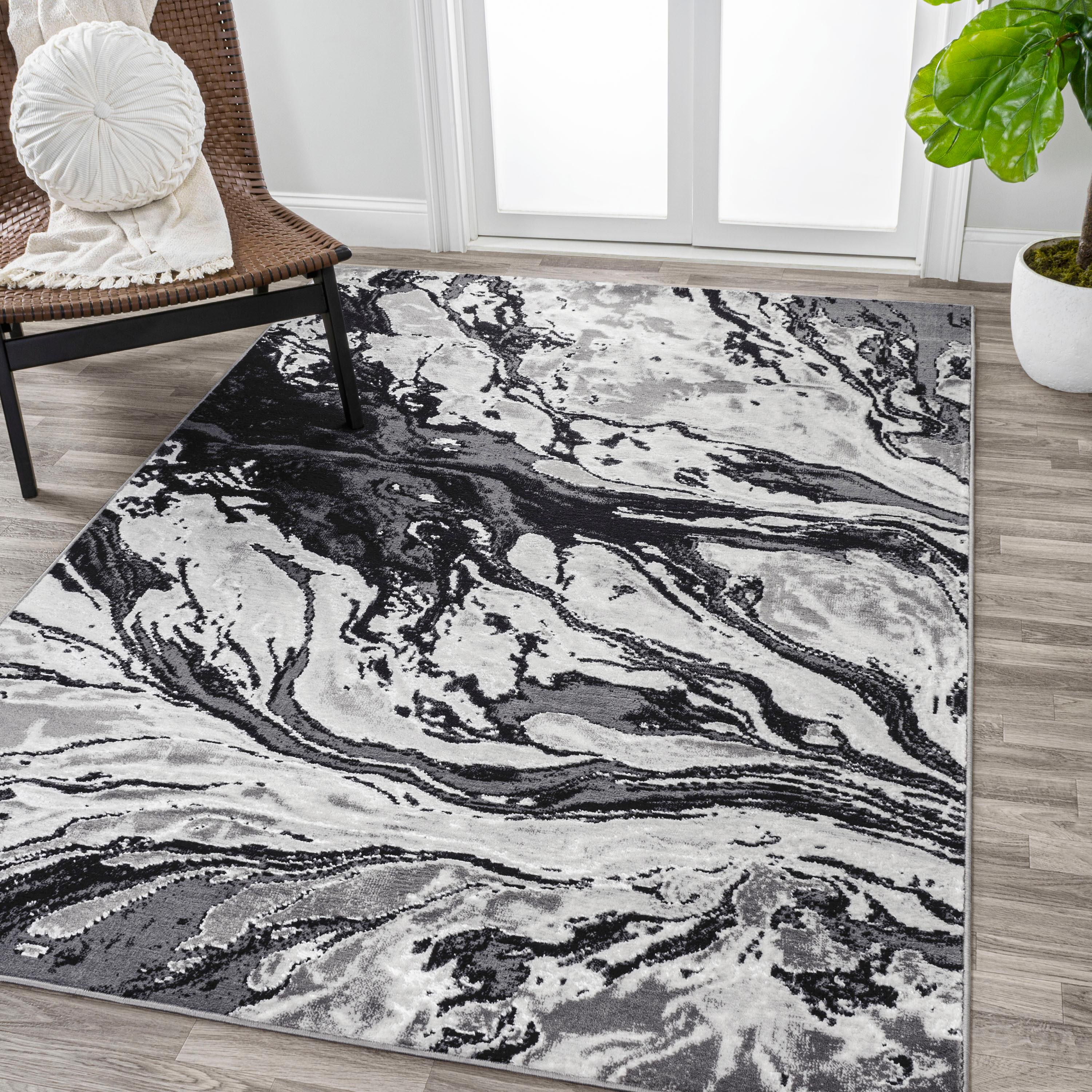 5'x8' Swirl Marbled Abstract, Black/Ivory - JONATHAN Y