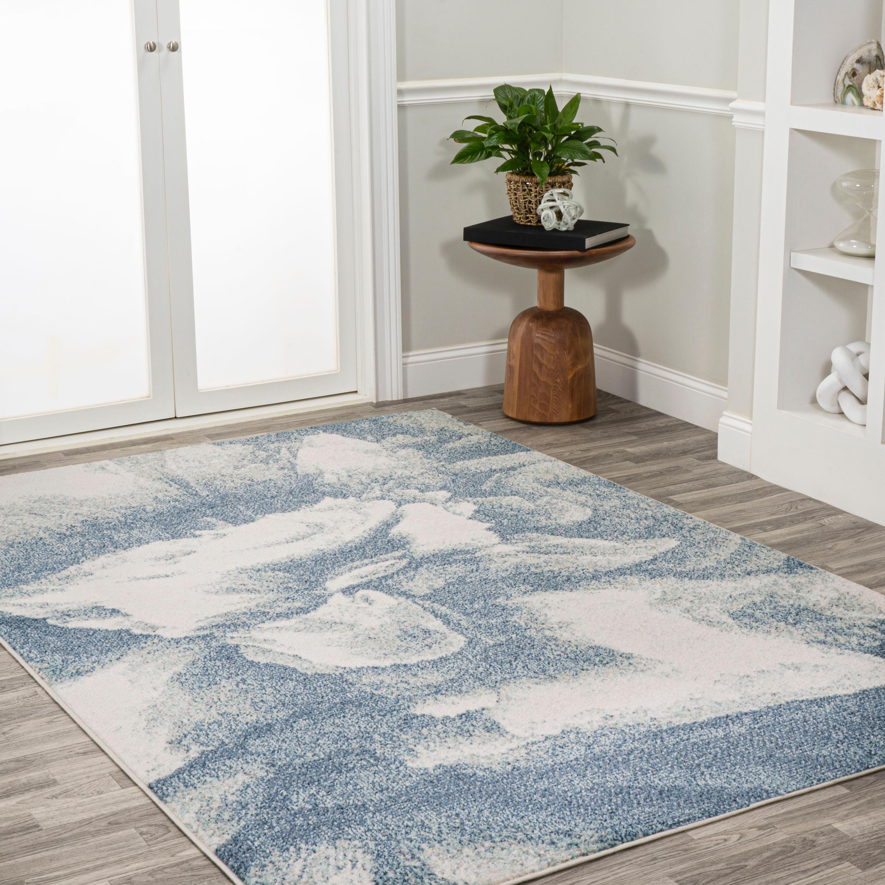 4' x 6' Petalo Abstract Two-Tone Modern Area Rug, Blue/Cream - JONATHAN Y