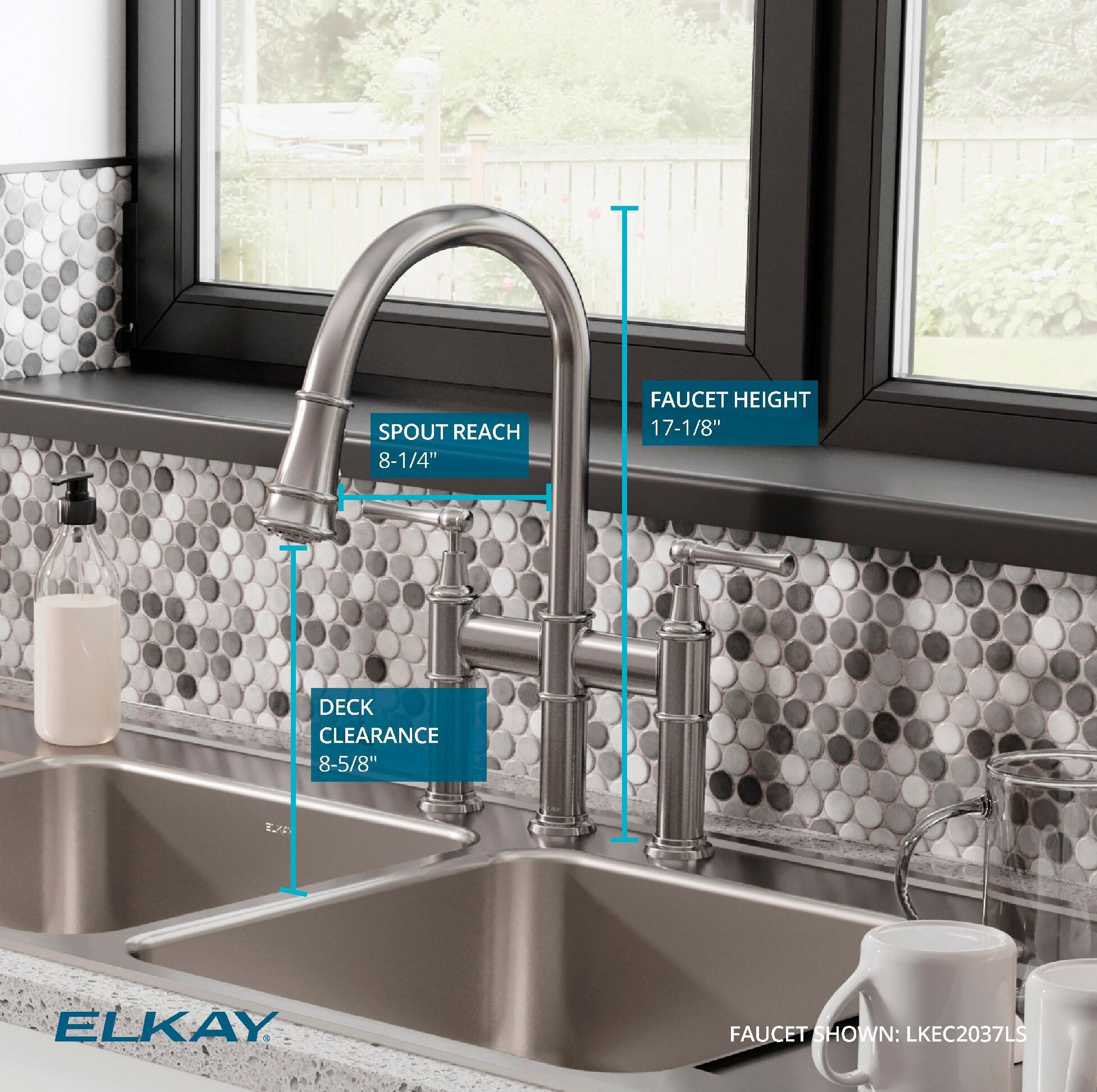 Lustrous Steel Bridge Kitchen Faucet with Pull-down Spray