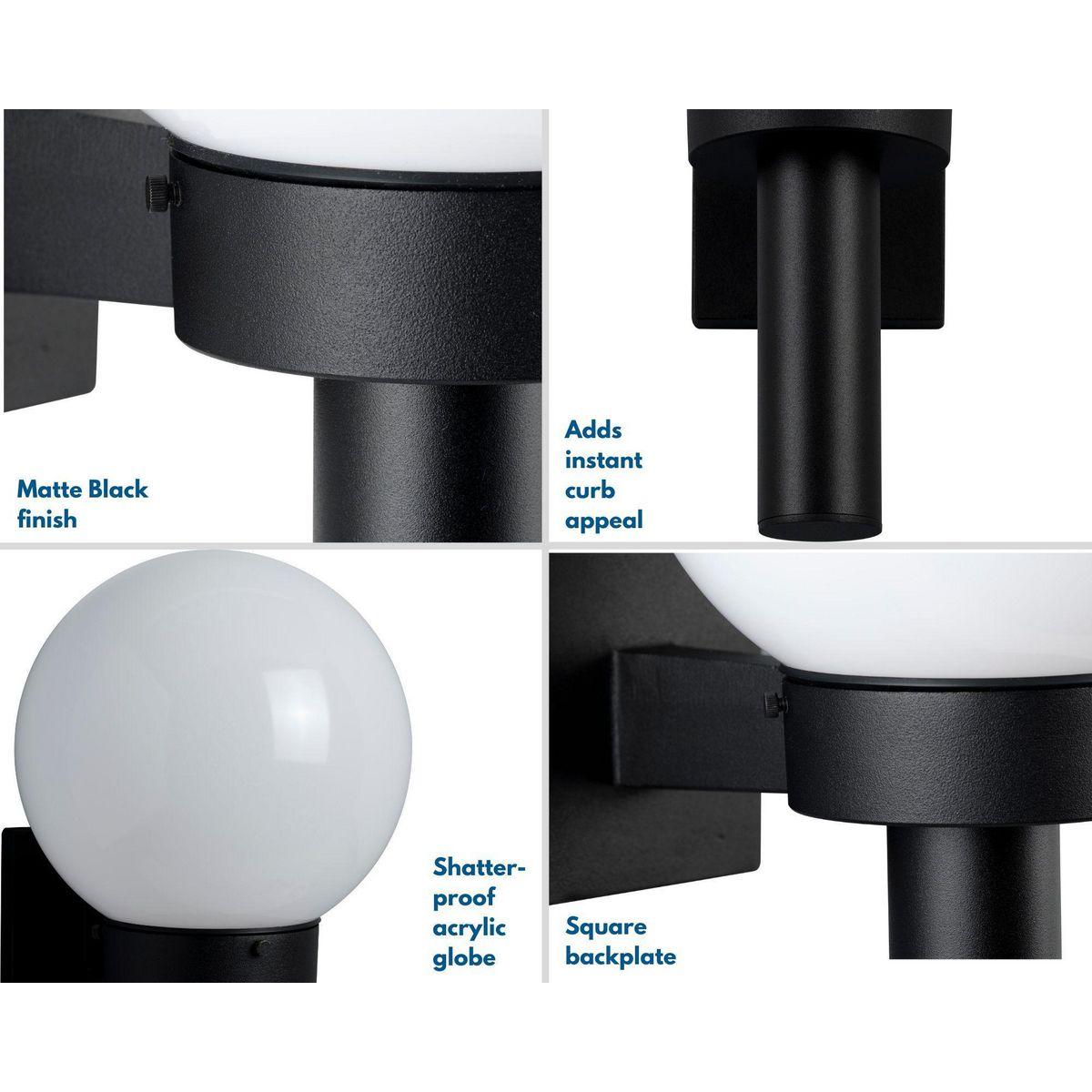 Progress Lighting Acrylic Globe 1-Light Wall Torch, Black Finish, White Globe