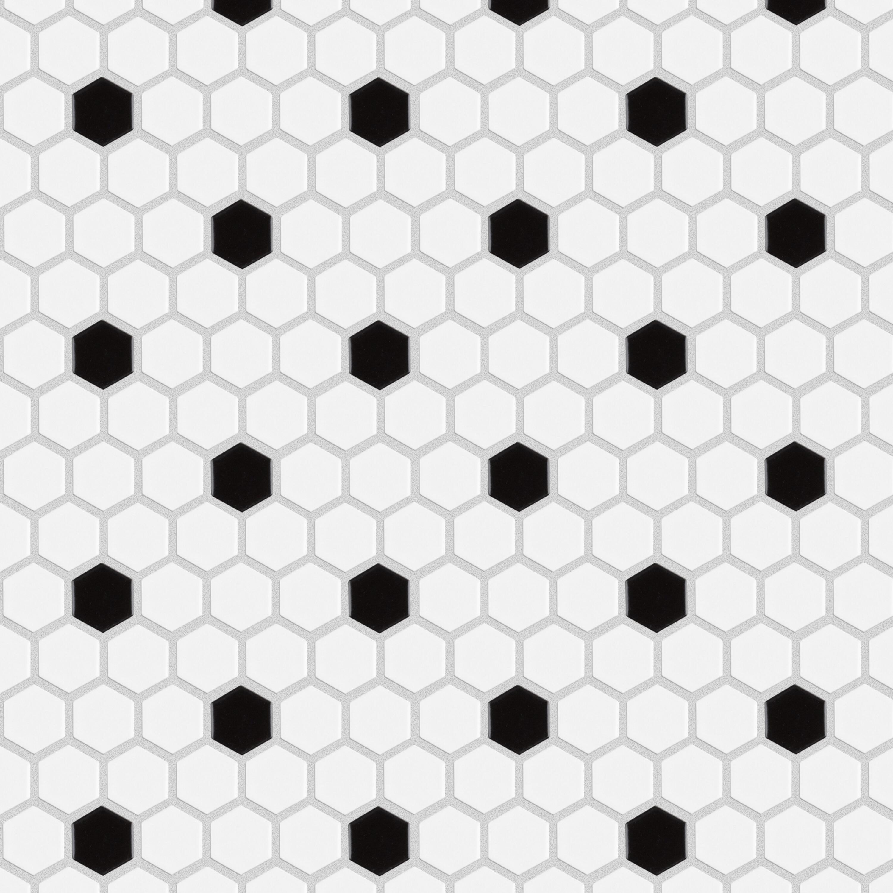 Madison 1" Hex Matte Cool White with Black Dot 10-1/4" x 11-7/8" Porcelain Mosaic Tile