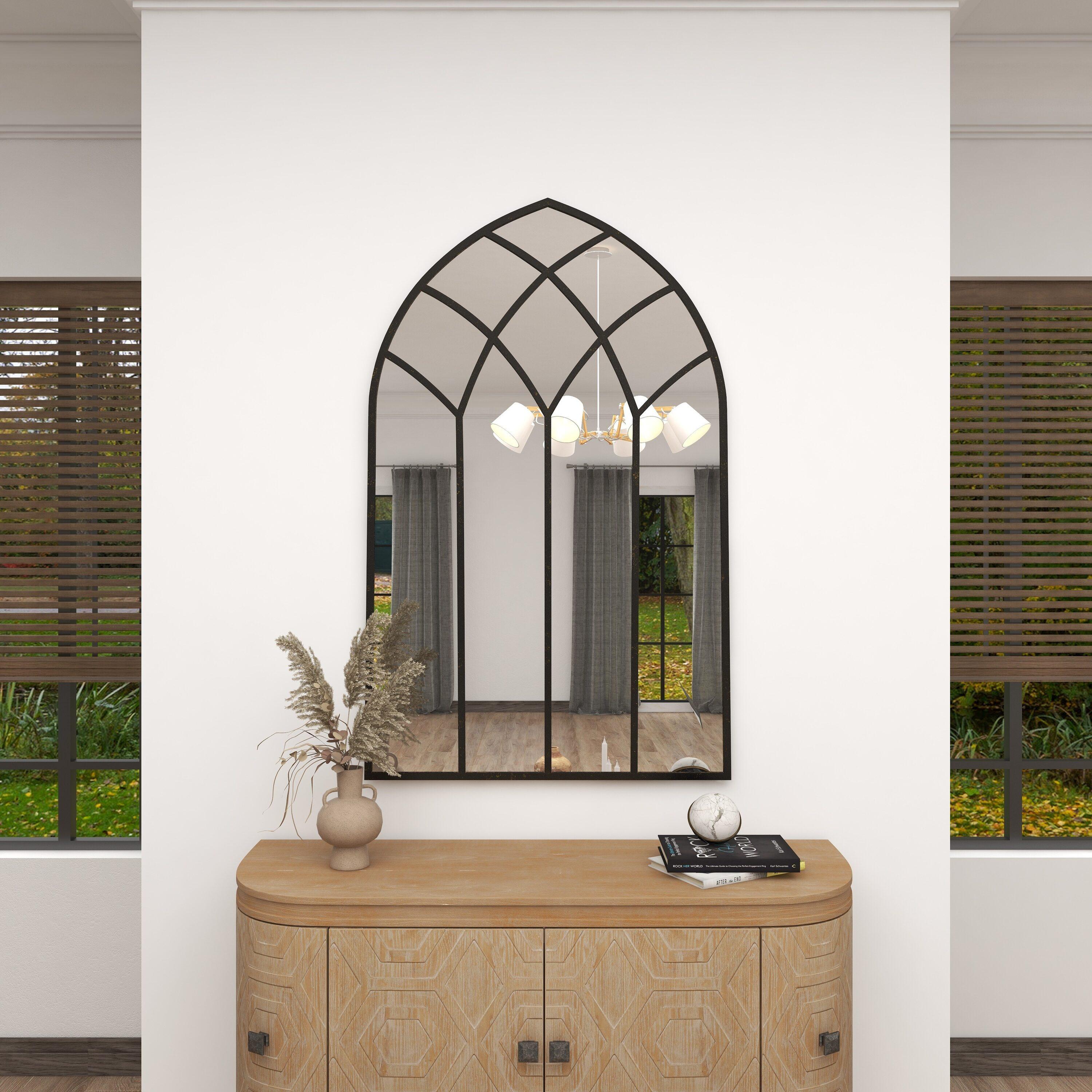 DecMode 30" x 48" Black Arched Window Pane Wall Mirror