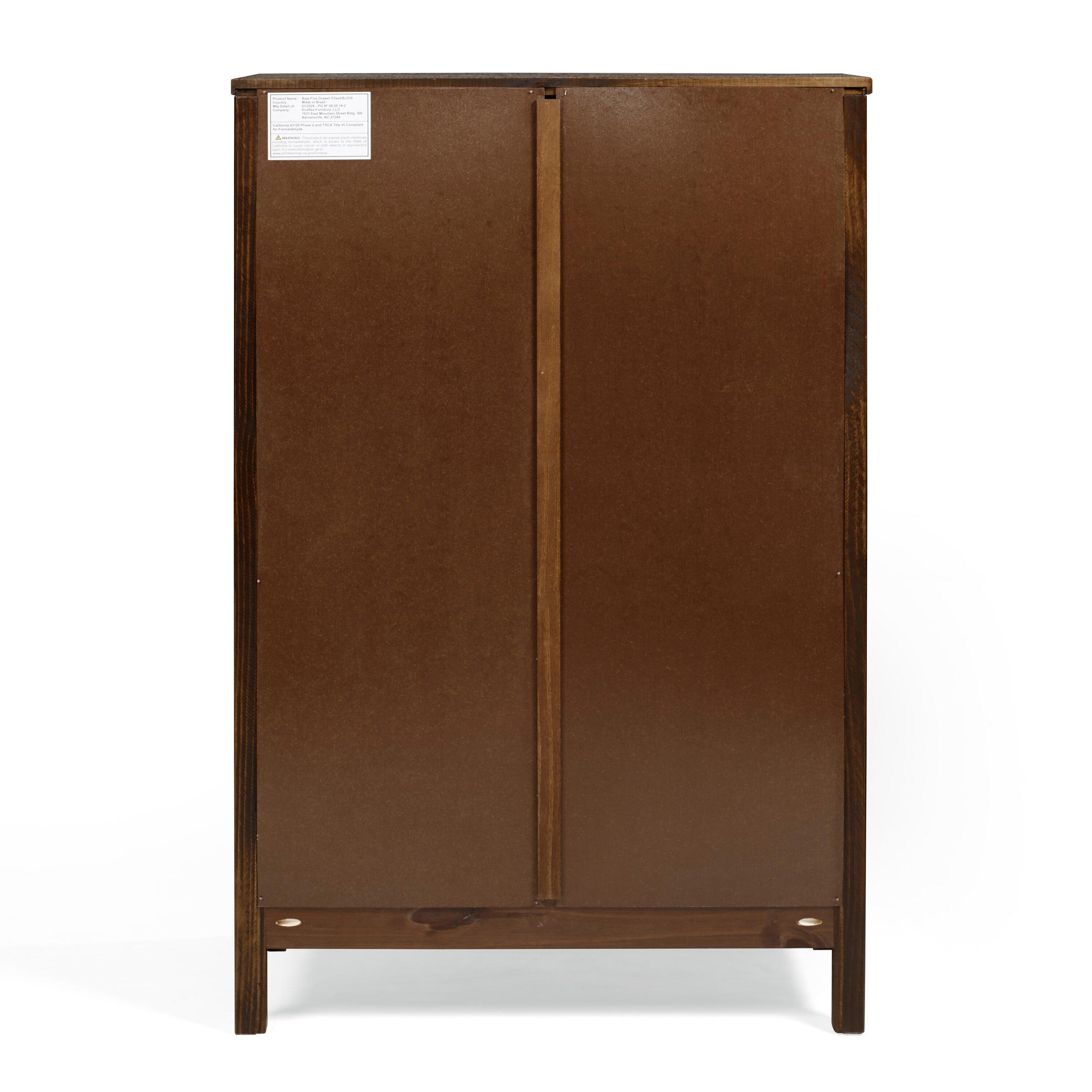 Camaflexi Baja 5 Drawer Chest Wooden Night Stand Bedroom Dresser Storage Cabinet, Walnut