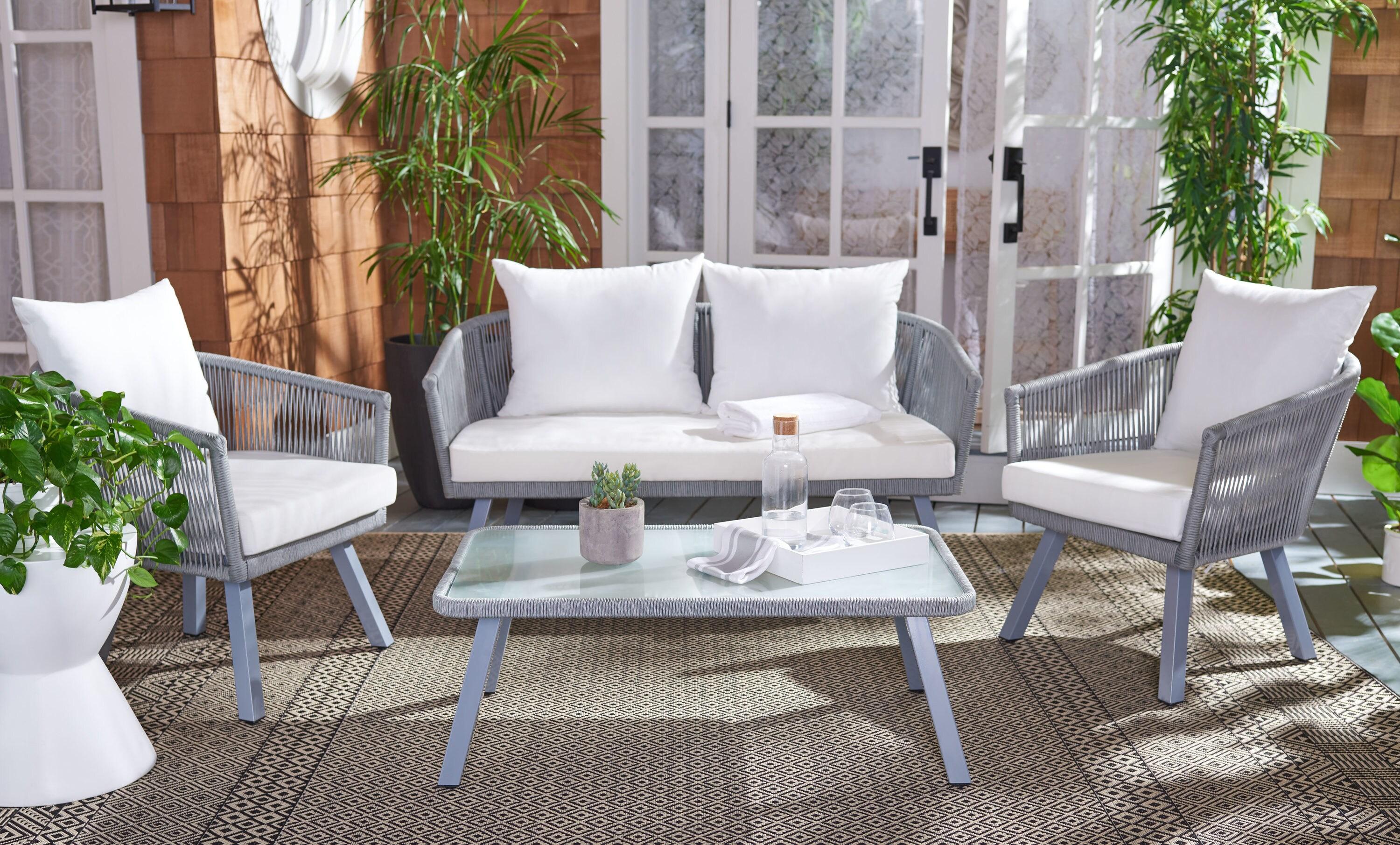 Belmi 4 Piece Rope Living Set - Indoor/Outdoor - PAT7517 - Grey/Beige - Safavieh
