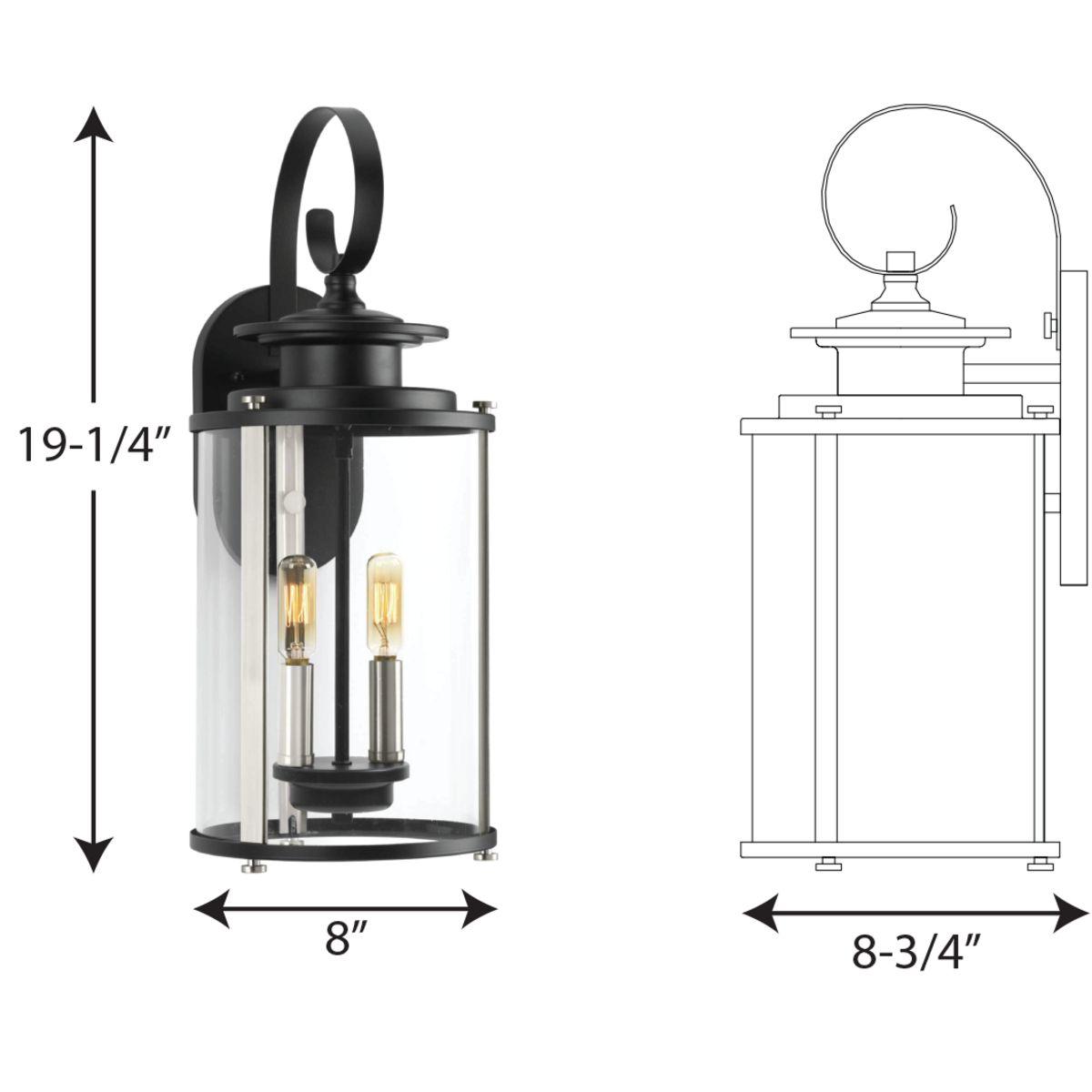 Progress Lighting, Squire Collection, 2-Light Medium Wall Lantern, Black Finish, Clear Glass Shade