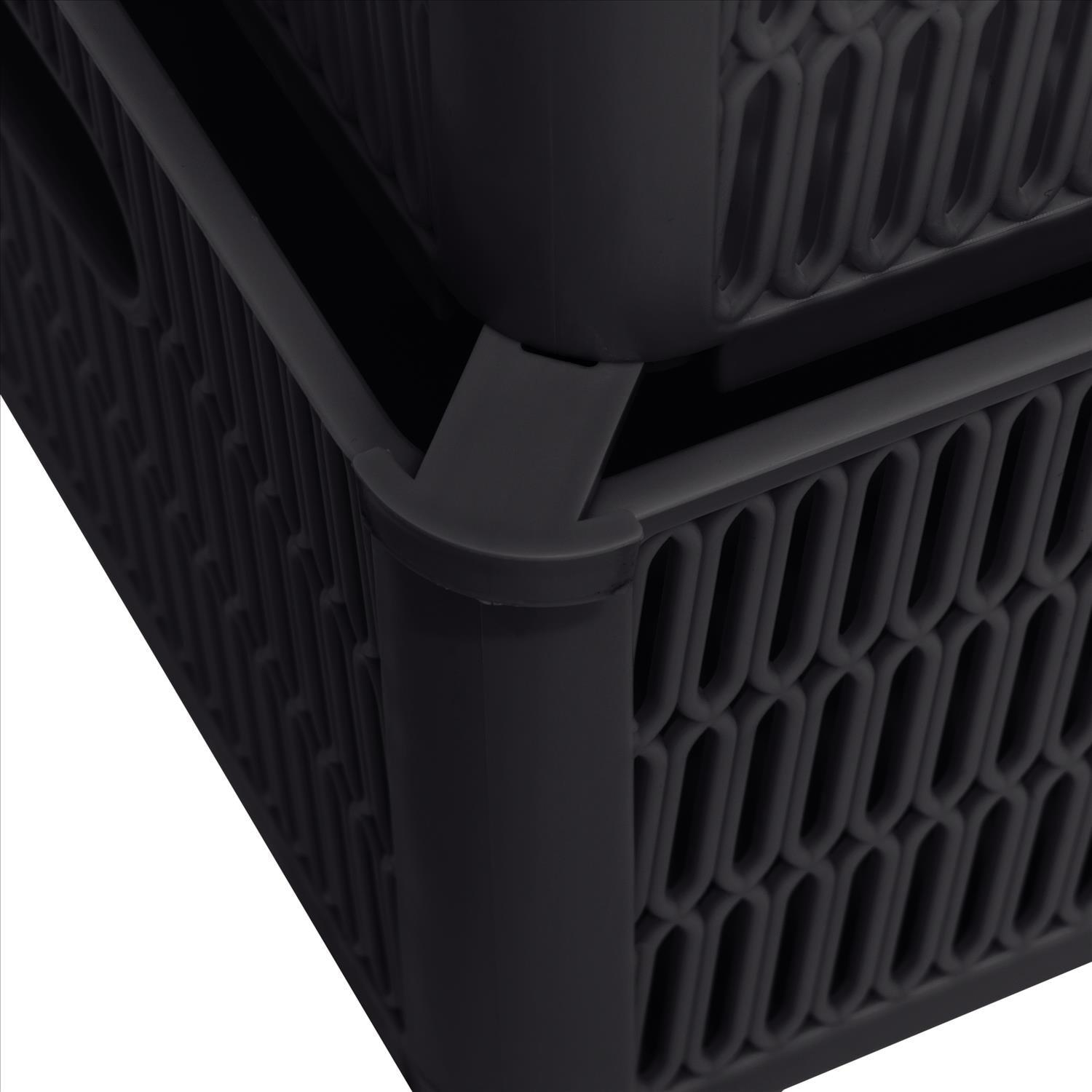 Simplify Slide 2 Stack It 2 Pack Plastic Storage Tote Baskets in Black