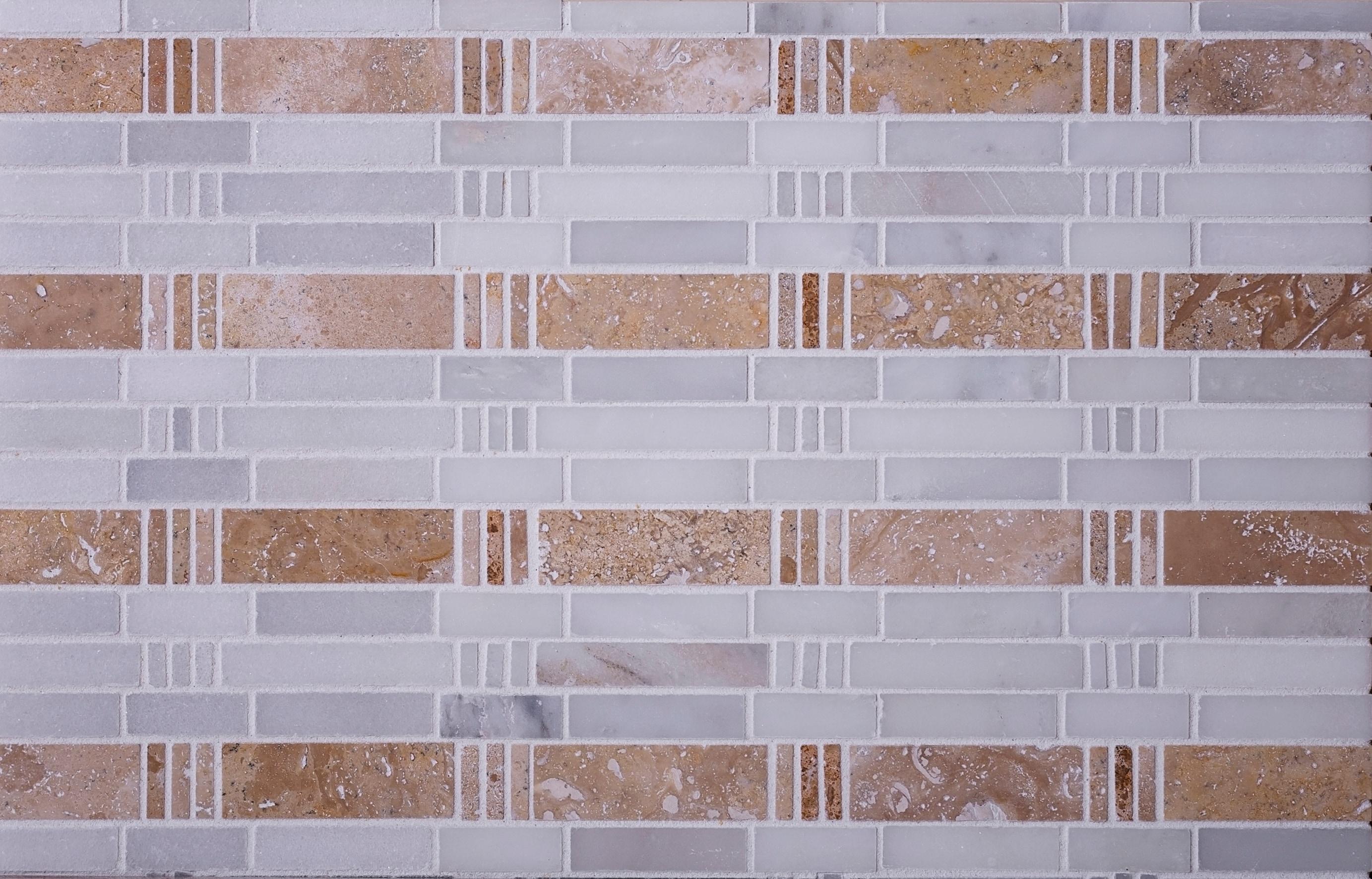 5 pack Beige and White 12 in. x 12 in. Bamboo Polished Marble Mosaic Floor and Wall Tile (5.00 sq. ft./Case)