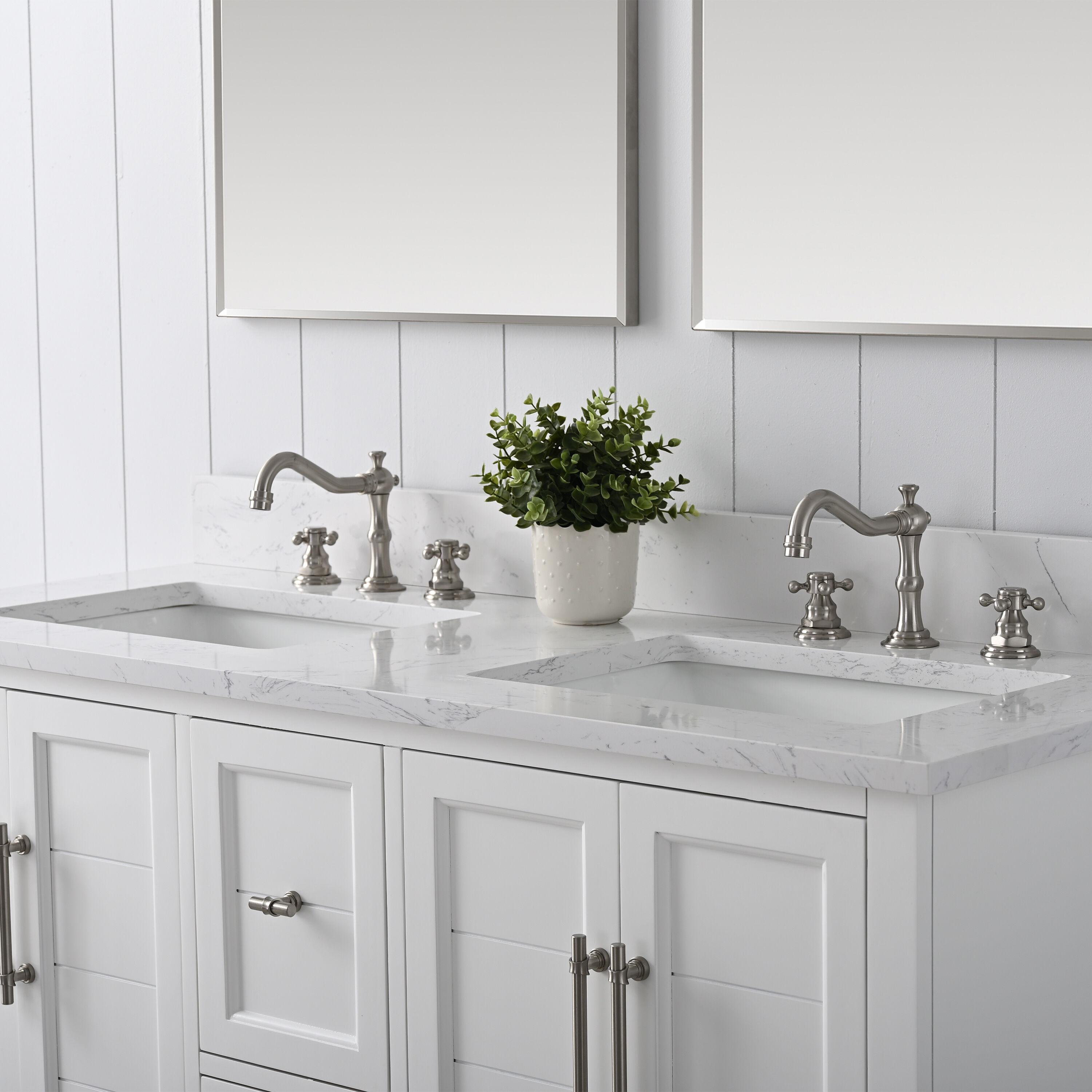 Vanity Art VA5054-W 54 x 22 x 34 in. Single Sink Bathroom Vanity with Quartz Top & Backsplash, White