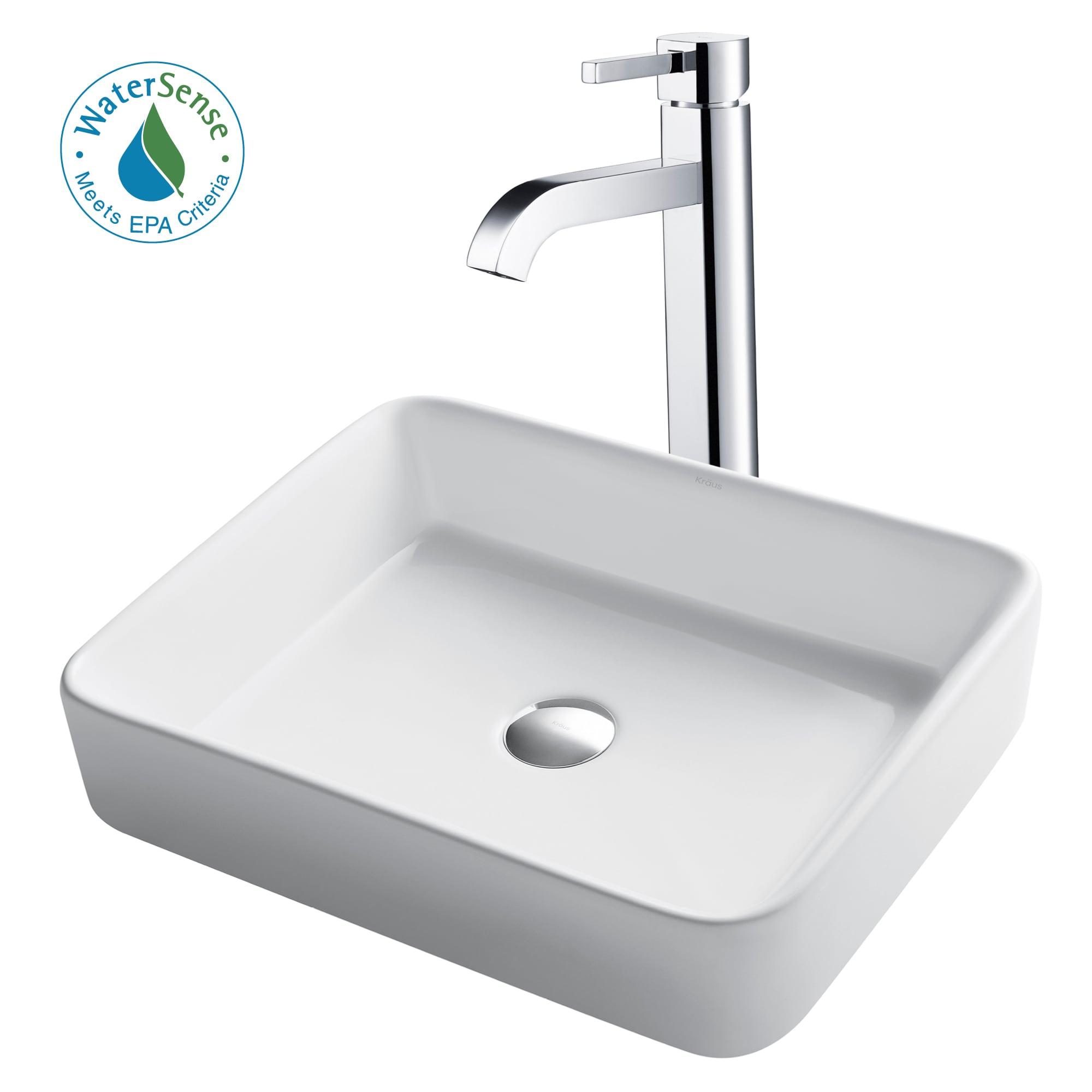 Ceramic Rectangular Vessel Bathroom Sink with Faucet