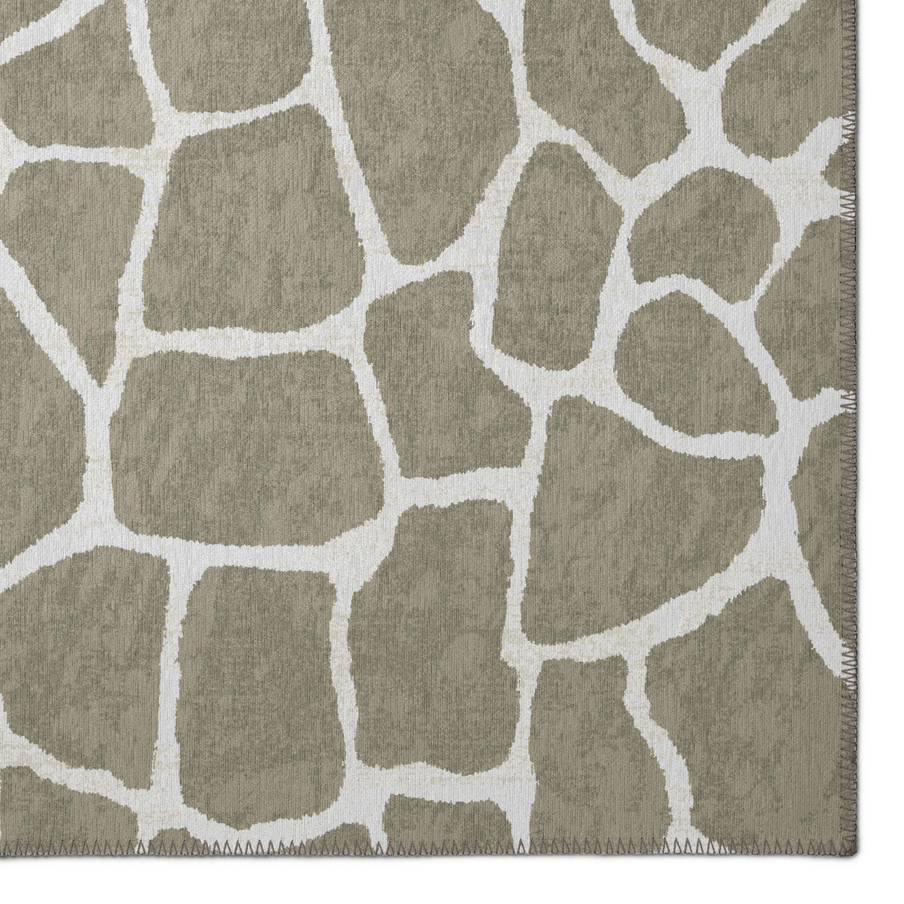 Taupe Geometric Chenille Round Washable Area Rug