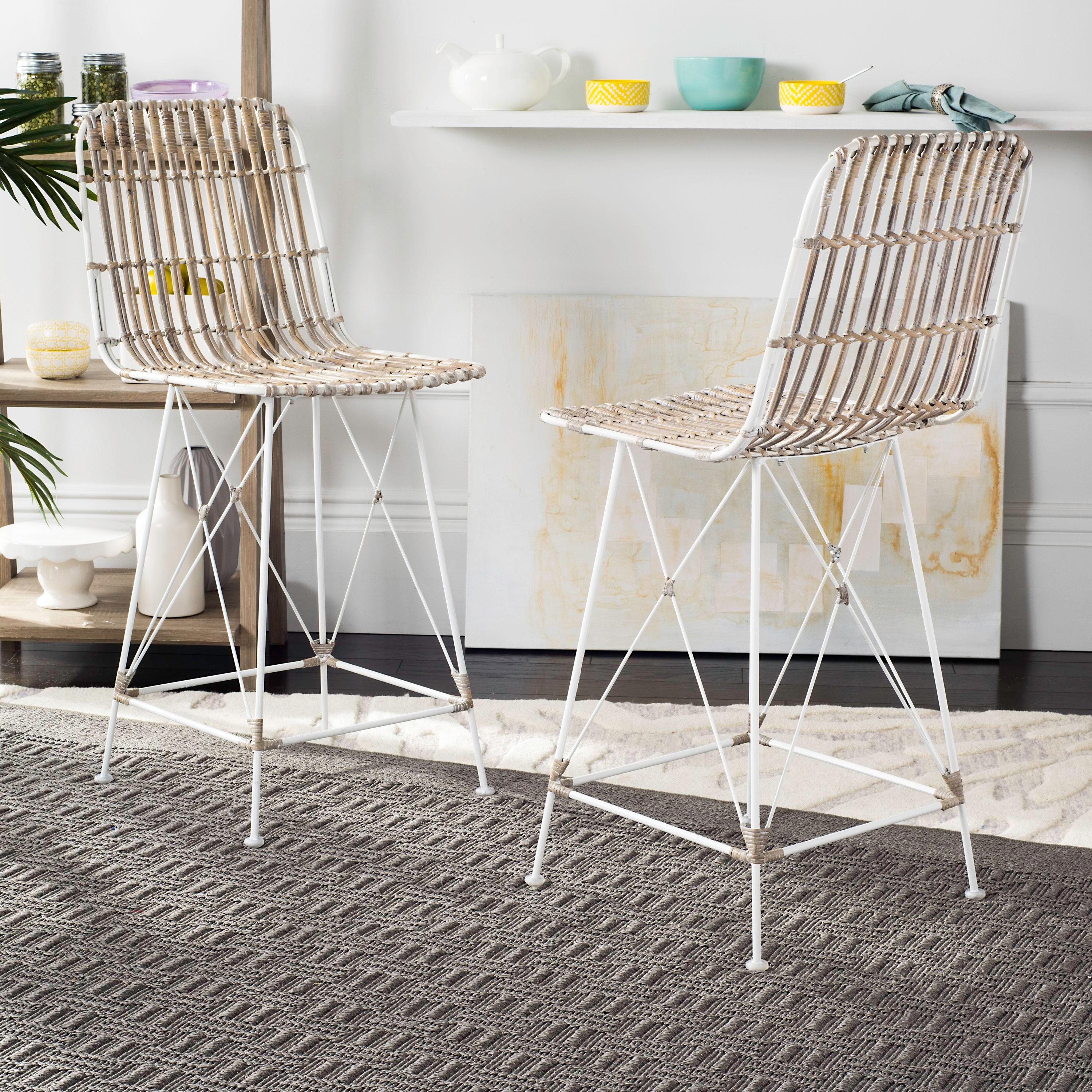 Minerva Wicker Counter Stool (Set of 2) - WIK6509 - White/White - Safavieh