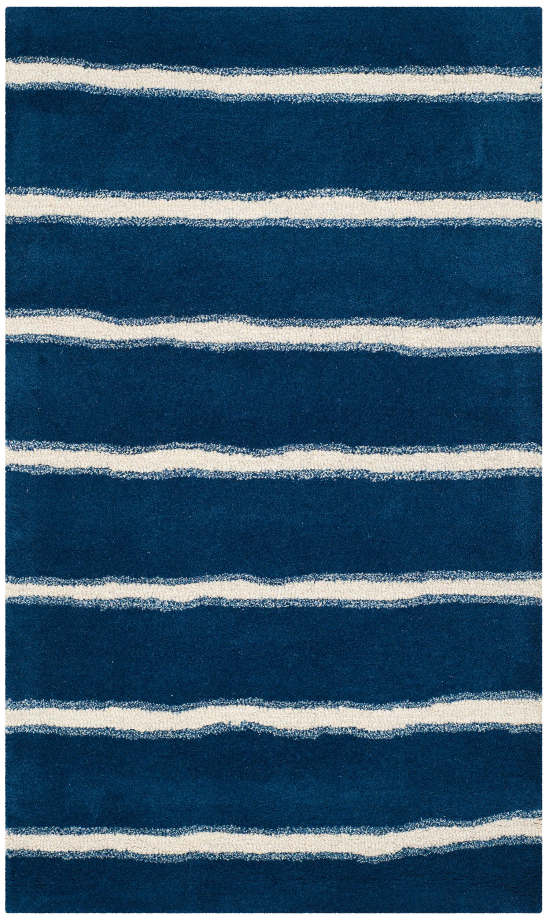 Martha Stewart Chalk Stripe - MSR3617 - Indoor Hand Tufted Area Rugs - Wrought Iron/Navy - 3'x5'