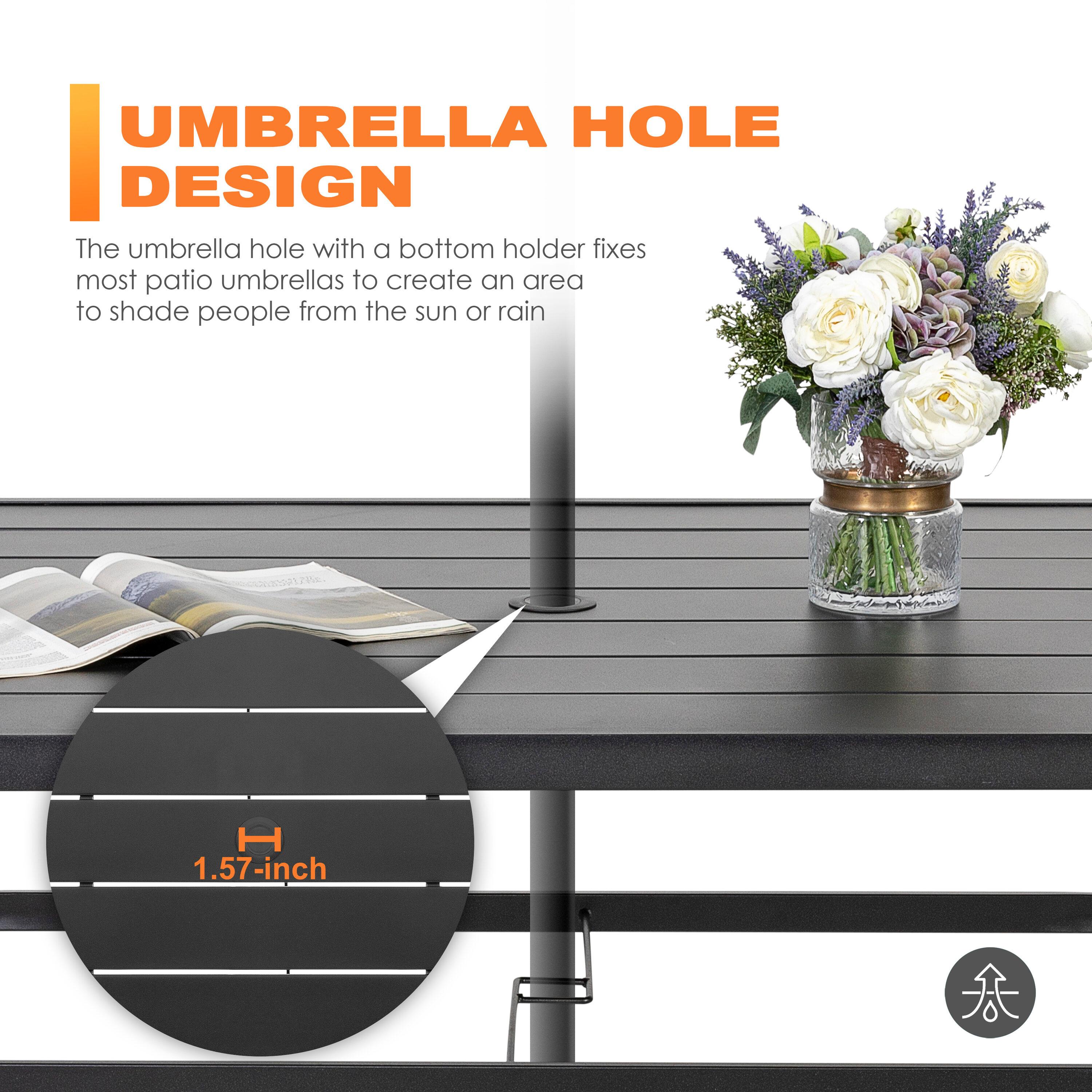 Nuu Garden Outdoor 7-Piece Iron Dining Set with 1.77'' Umbrella Hole
