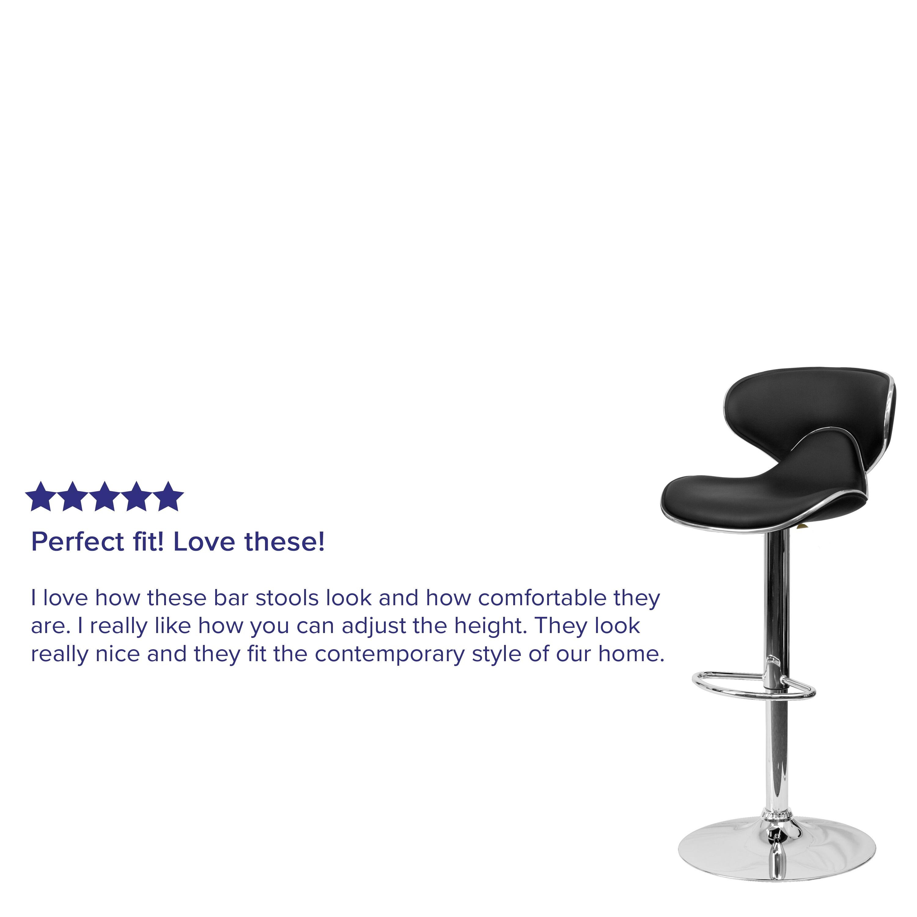 Flash Furniture Contemporary Cozy Mid-Back Black Vinyl Adjustable Height Barstool with Chrome Base