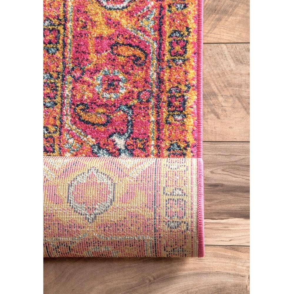 Vonda Pink and Orange Synthetic Round Area Rug, 5' Diameter