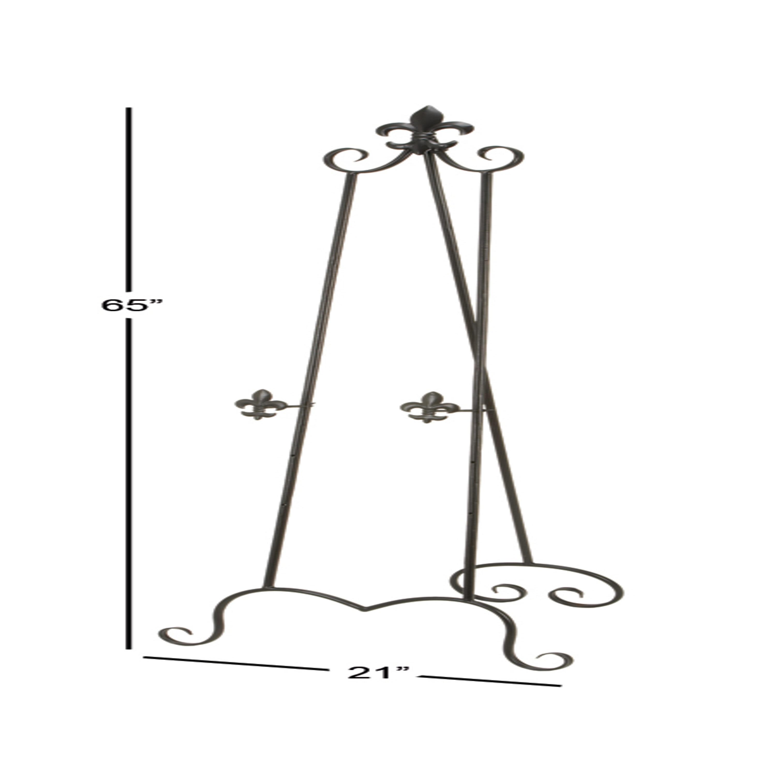 Black Iron Adjustable Floor Easel with Scroll Accents