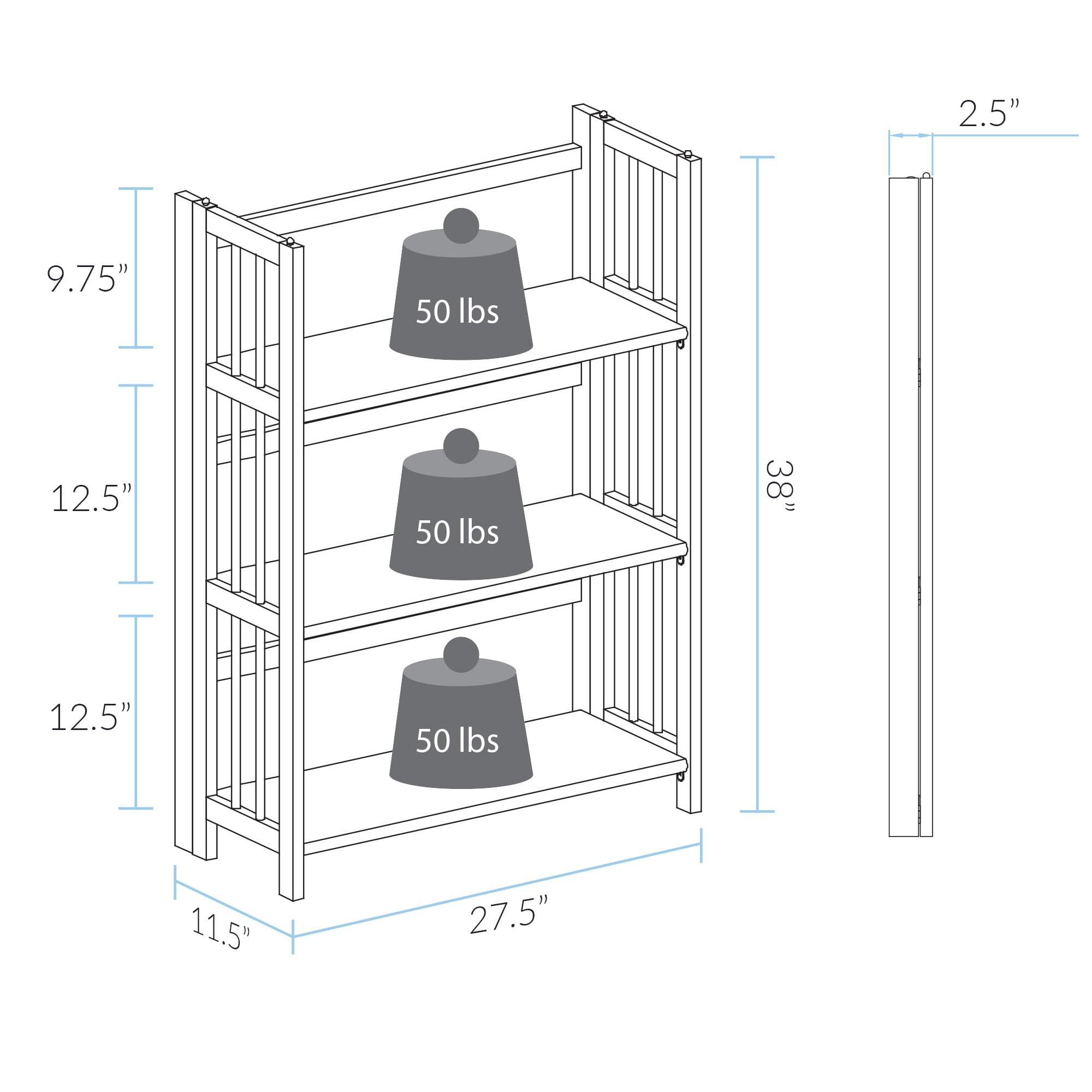 3 Shelf Folding Stackable Bookcase, 27.5" Wide, Espresso