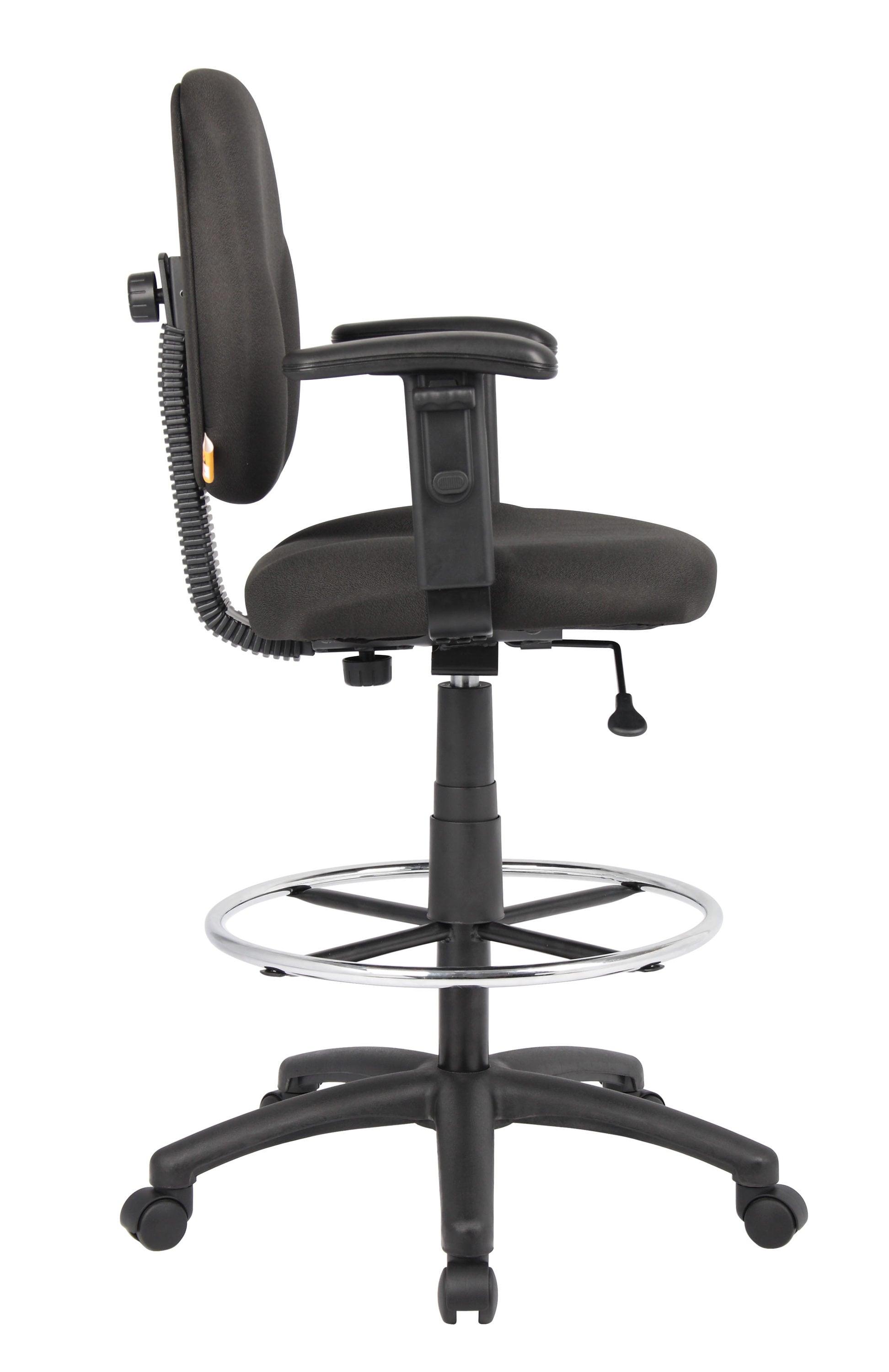 Drafting Stools with Adjustable Arms Black - Boss Office Products: Pneumatic Lift, 275lb Capacity, Nylon Base