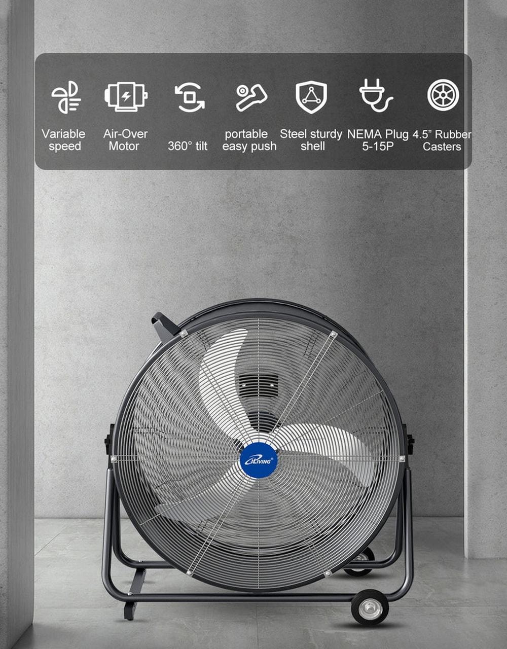 iLIVING 30 Inches High Velocity Drum Fan Industrial, Commercial, (Residential) Air Circulator for Garage, Shop, Patio, Barn, Greenhouse, Speed Control 8300CFM, UL Listed