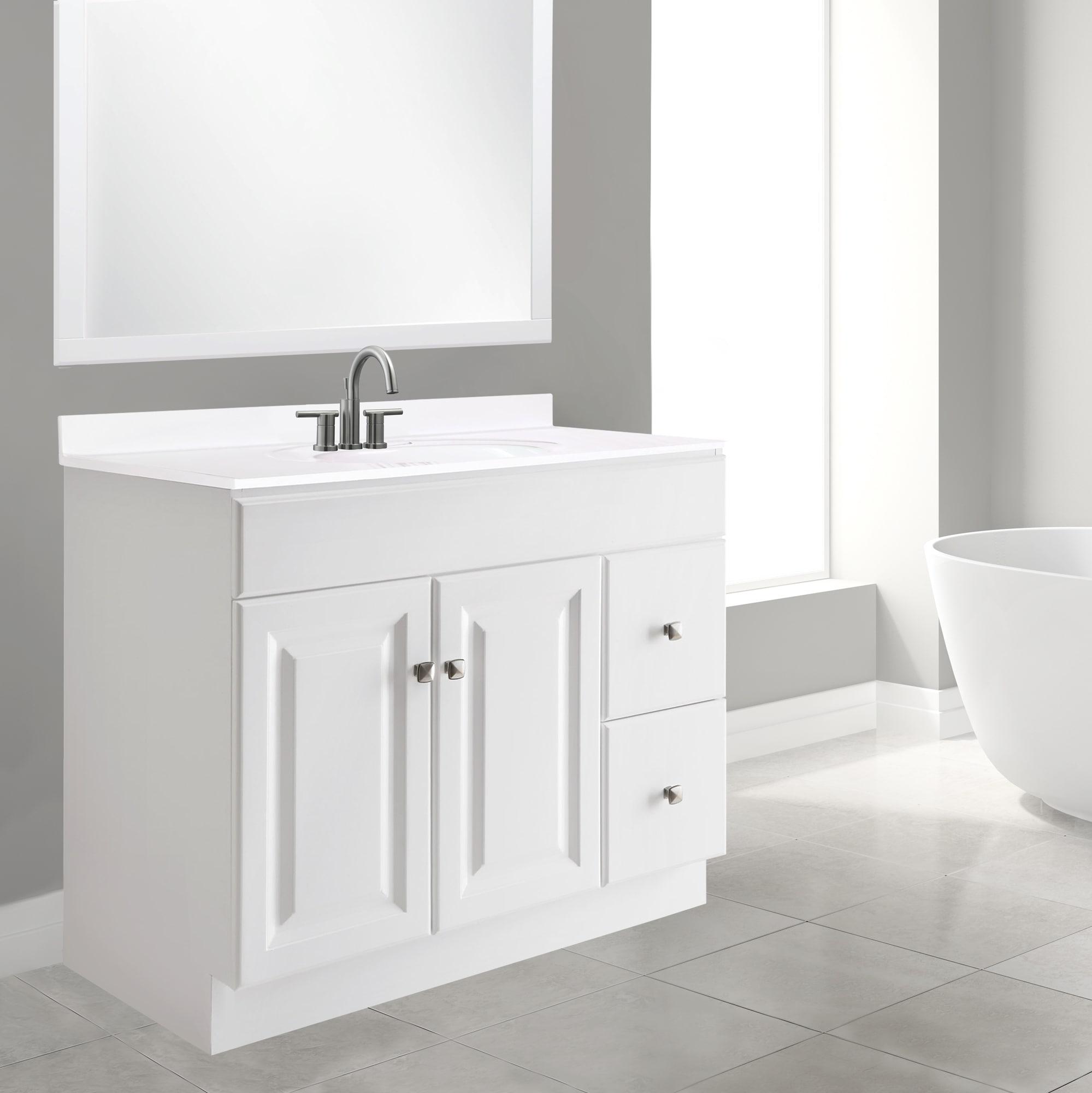 White MDF 36-Inch Freestanding Bathroom Vanity with Satin Nickel Knobs