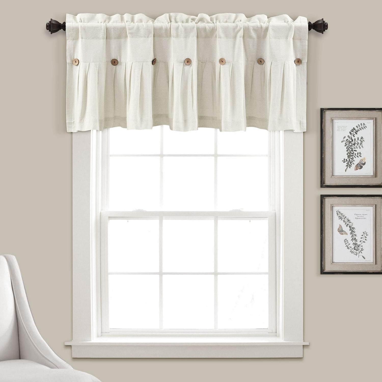 Lush Decor Linen Button Cotton Blend Tailored Window Valance