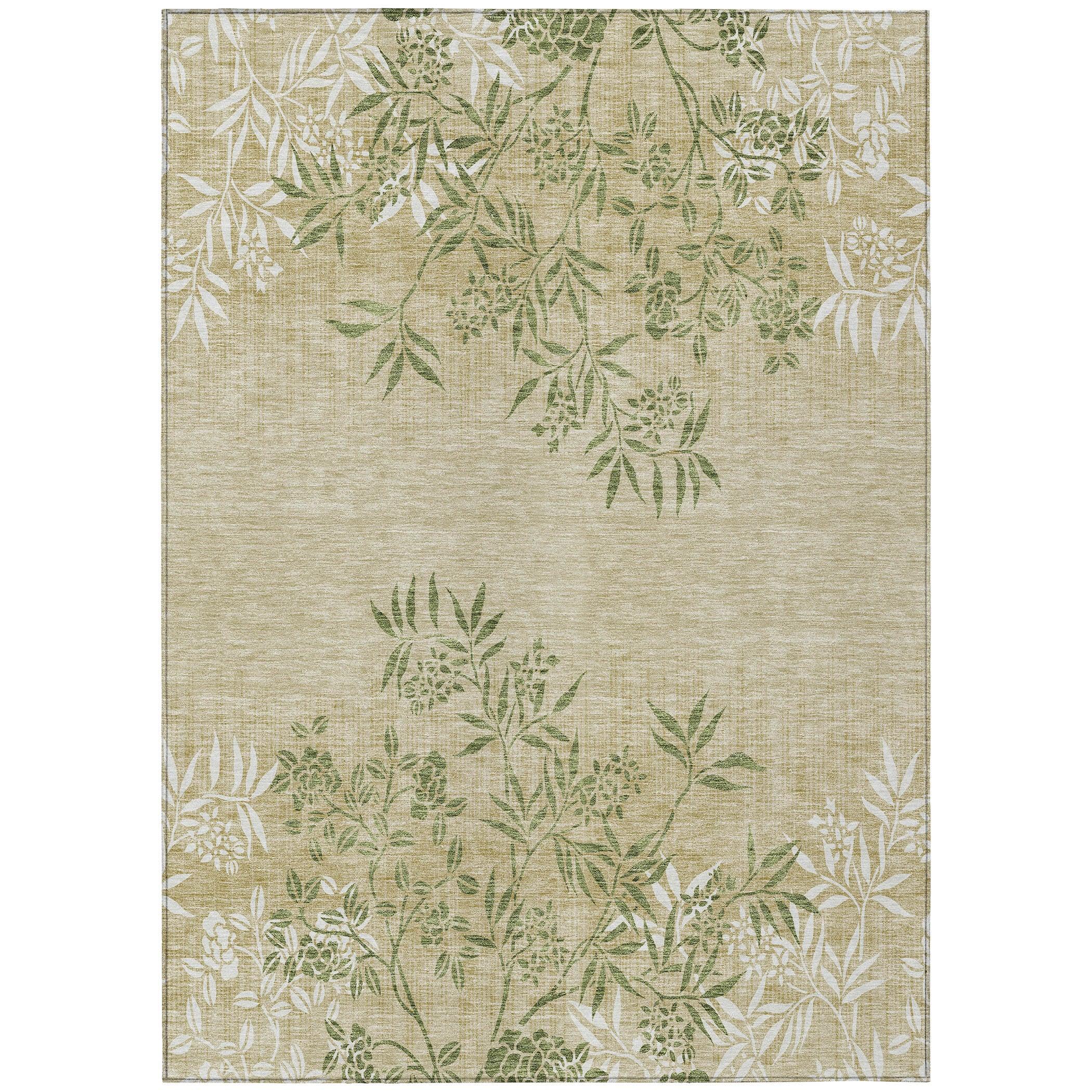Addison Rugs Chantille Indoor/Outdoor Transitional Floral Khaki Washable Rectangle Rug, 2'6" x 3'10"
