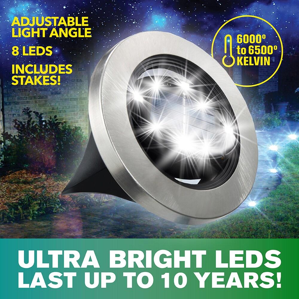 Bell + Howell Bell+Howell Stainless Steel Solar Powered Swivel LED Disk Lights, Wireless Auto On/off Pathway Garden Lights (Set of 8)
